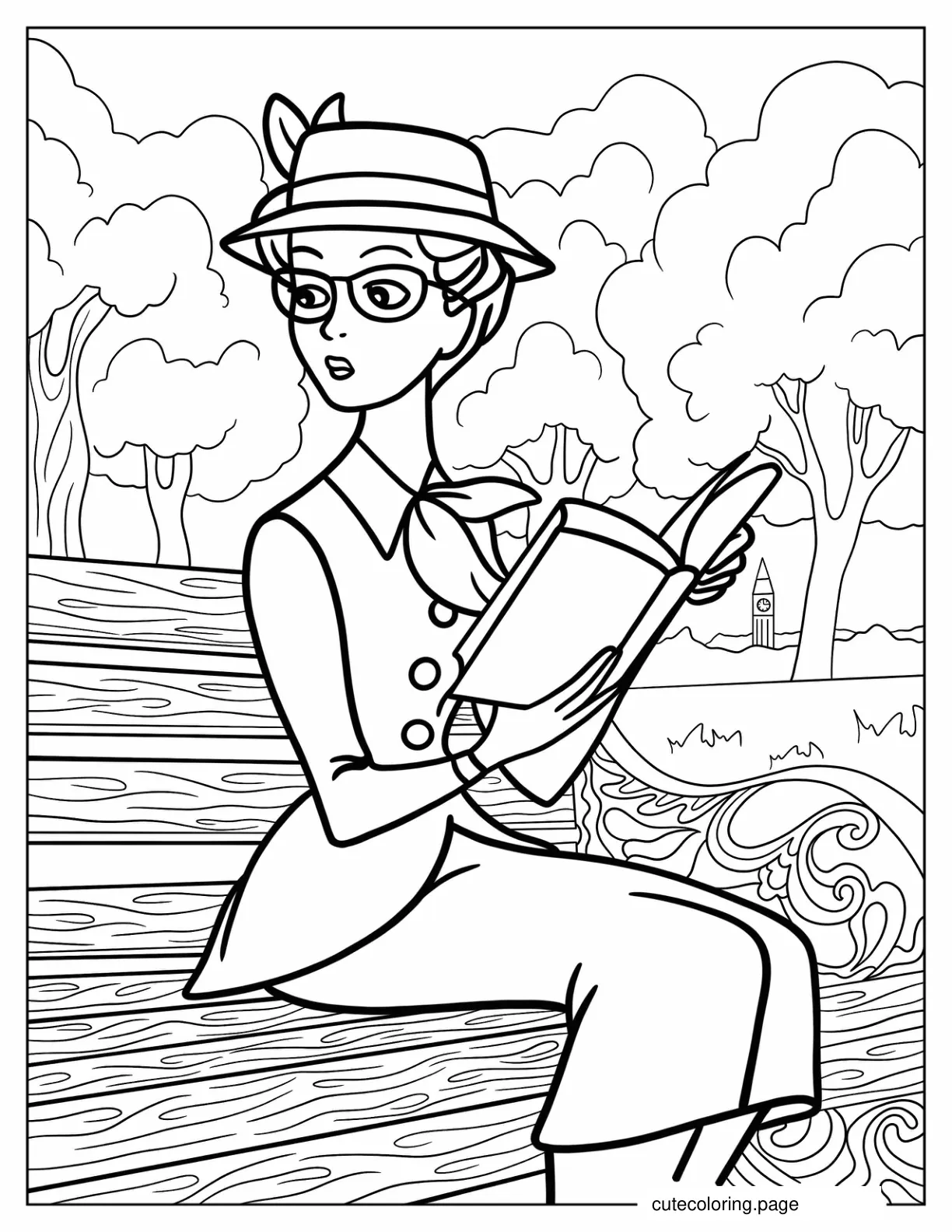 Anita Radcliffe Reading In Park Coloring In coloring page