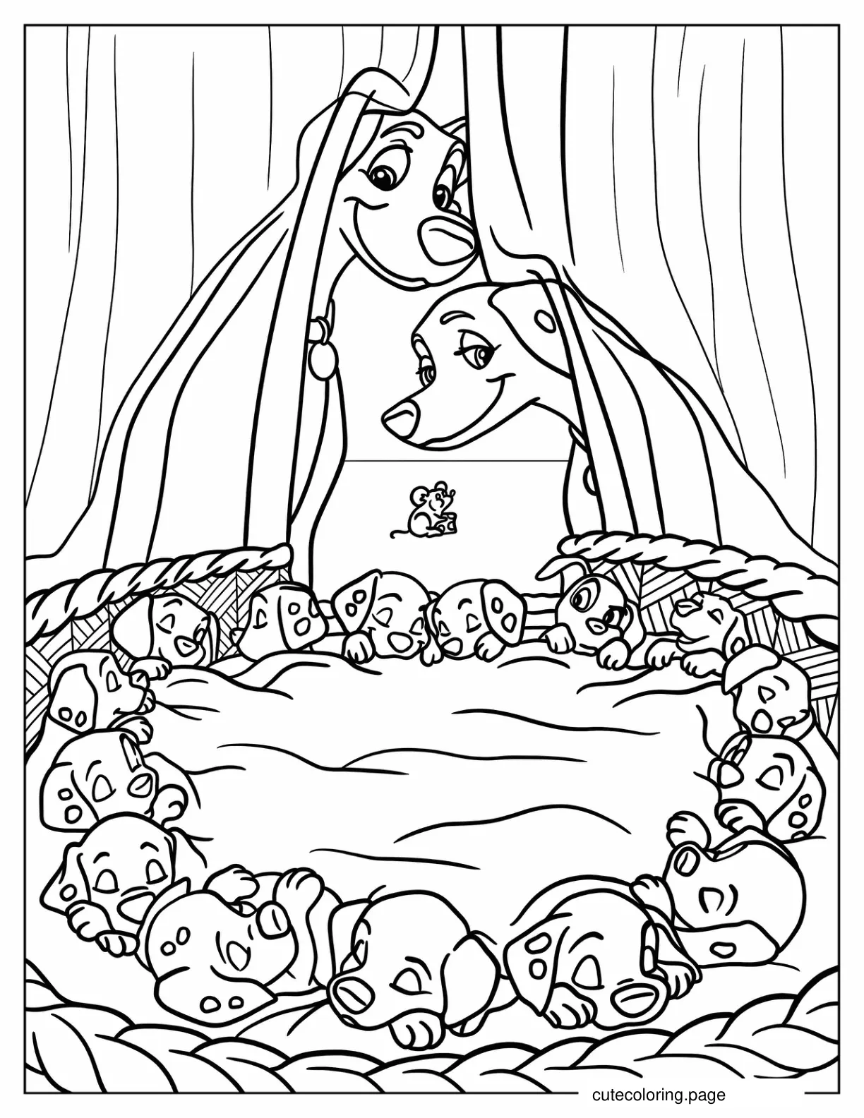 Pongo And Perdita Checking On Puppies Coloring Sheet coloring page