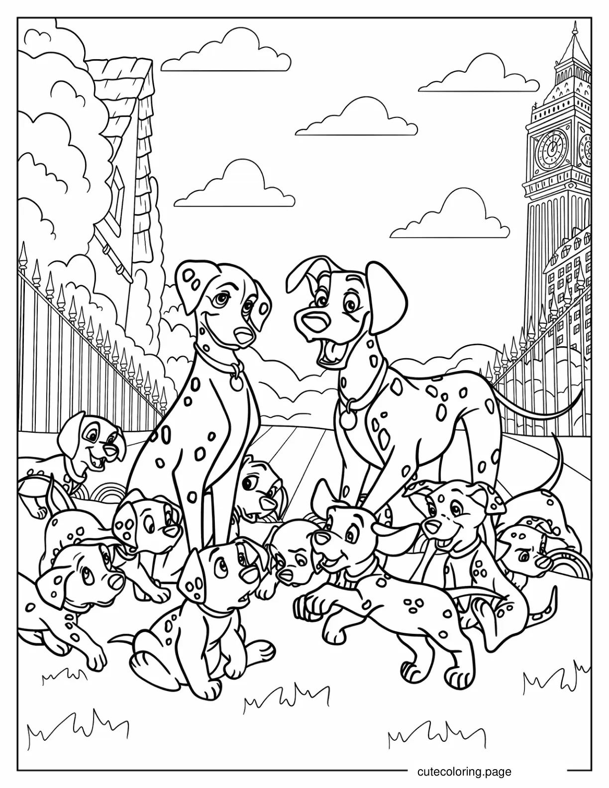 Pongo And Perdita With Dalmatian Puppies coloring page