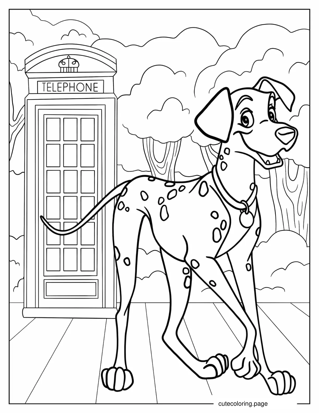 Pongo In Front Of London Telephone Booth Coloring In coloring page