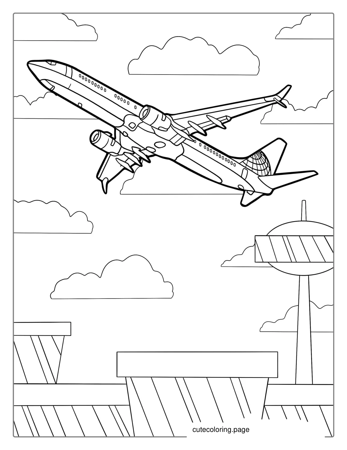 Airplane Taking Off From Airport Coloring Sheet coloring page