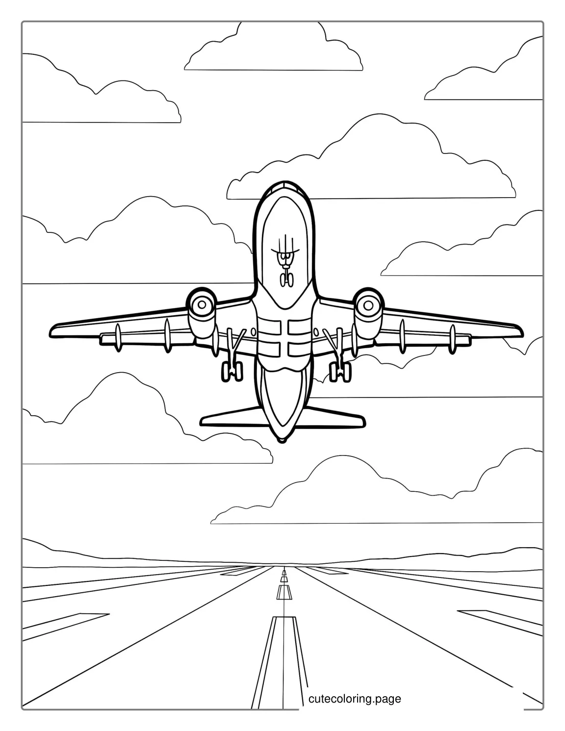 Airplane Taking Off From Runway coloring page