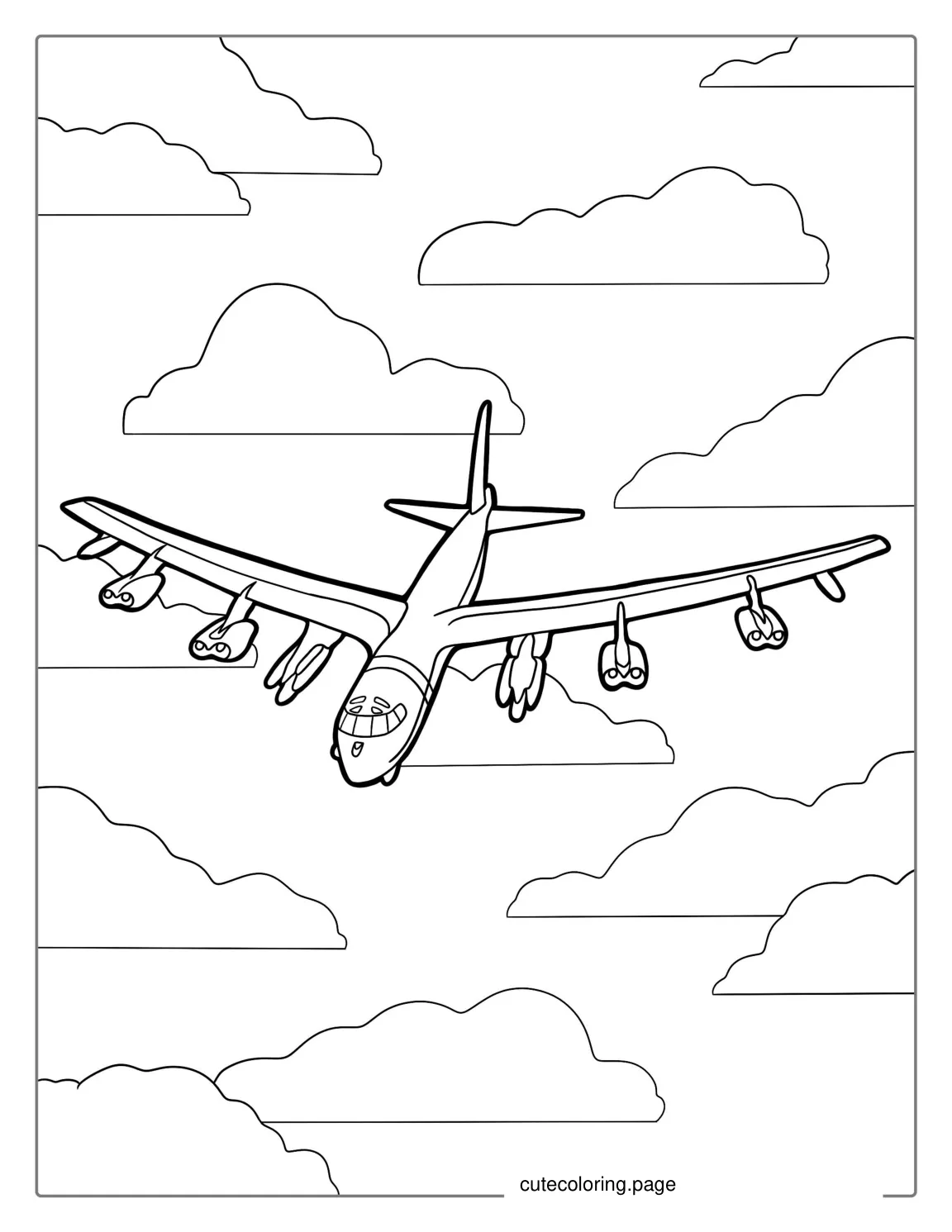 B52 Plane Flying In The Clouds coloring page