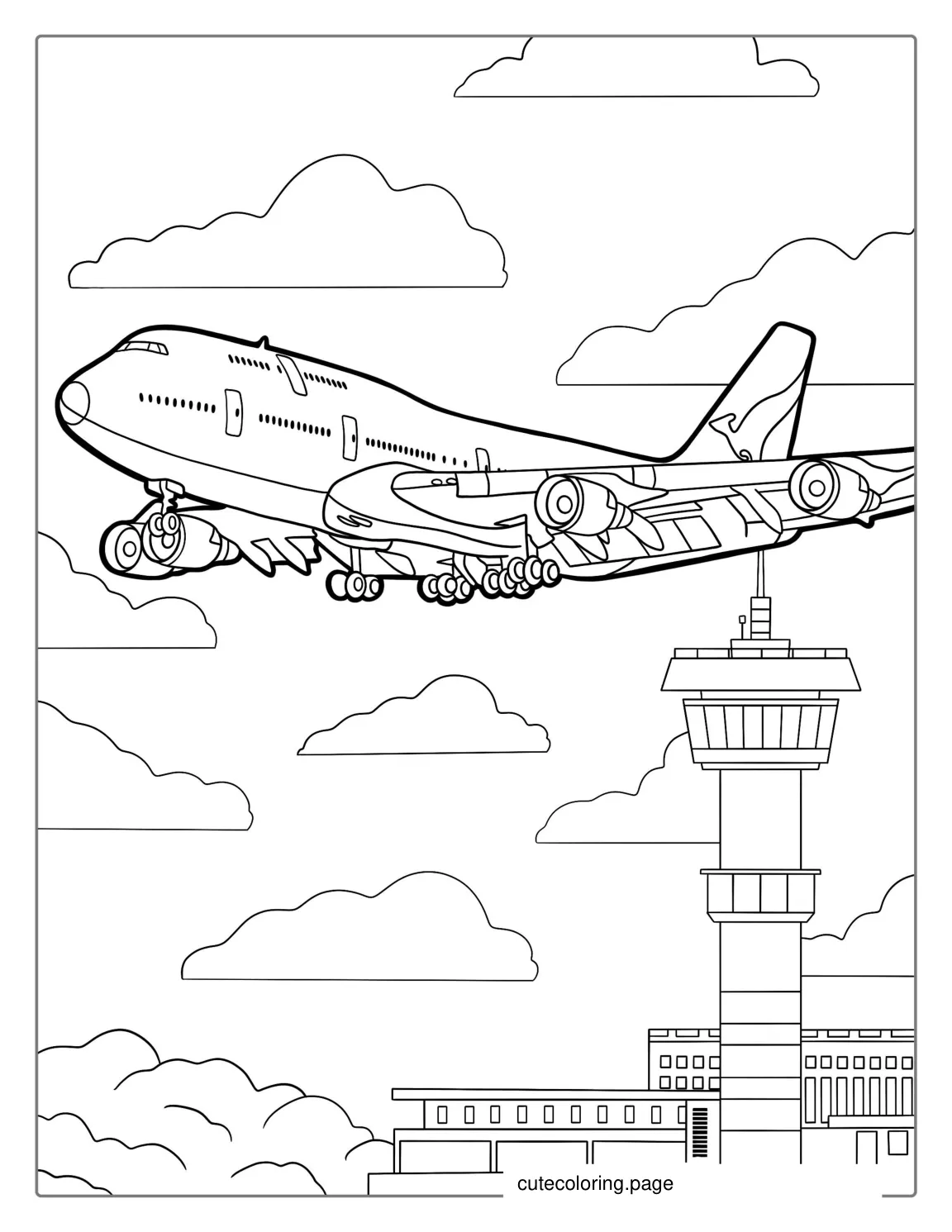 Boeing 747 Plane At Airport To Color coloring page