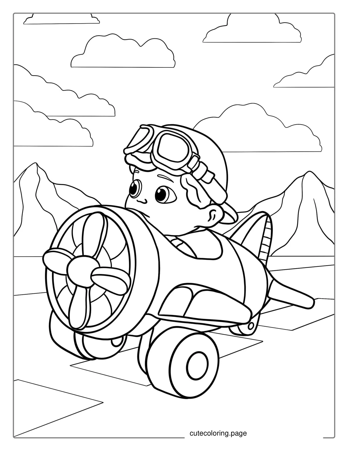 Cute Cartoon Plane Coloring Page For Kids coloring page