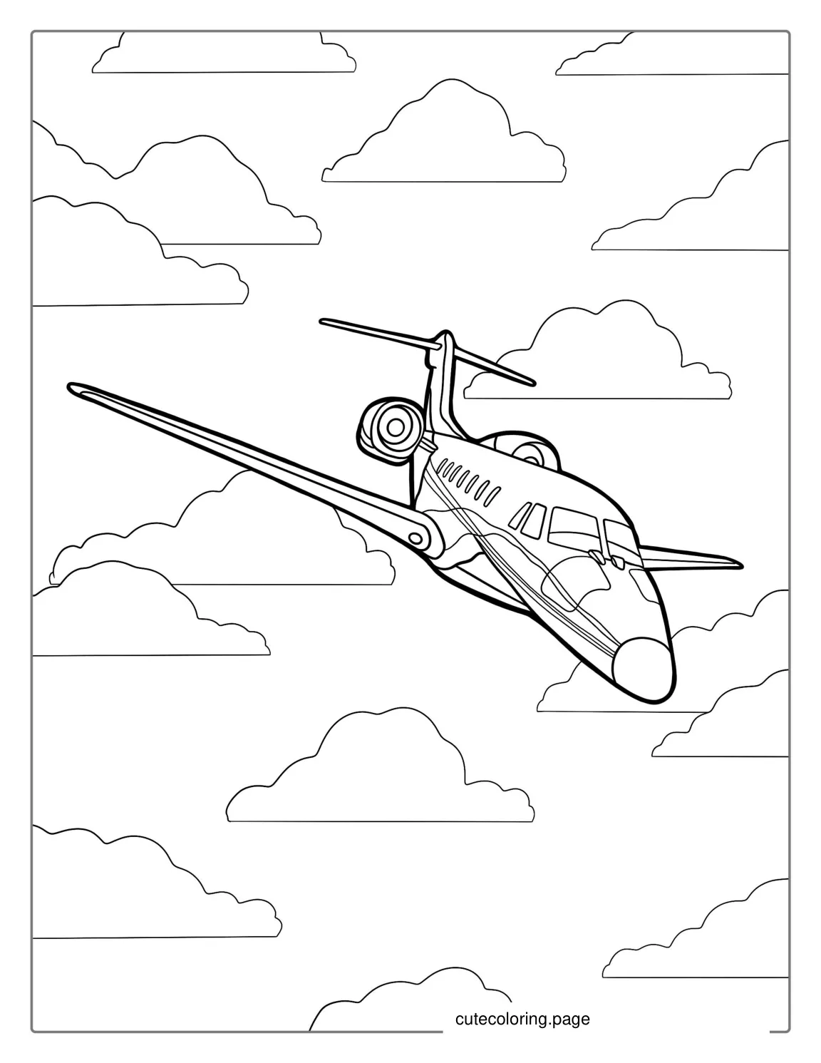 Private Plane Flying In The Clouds To Color coloring page