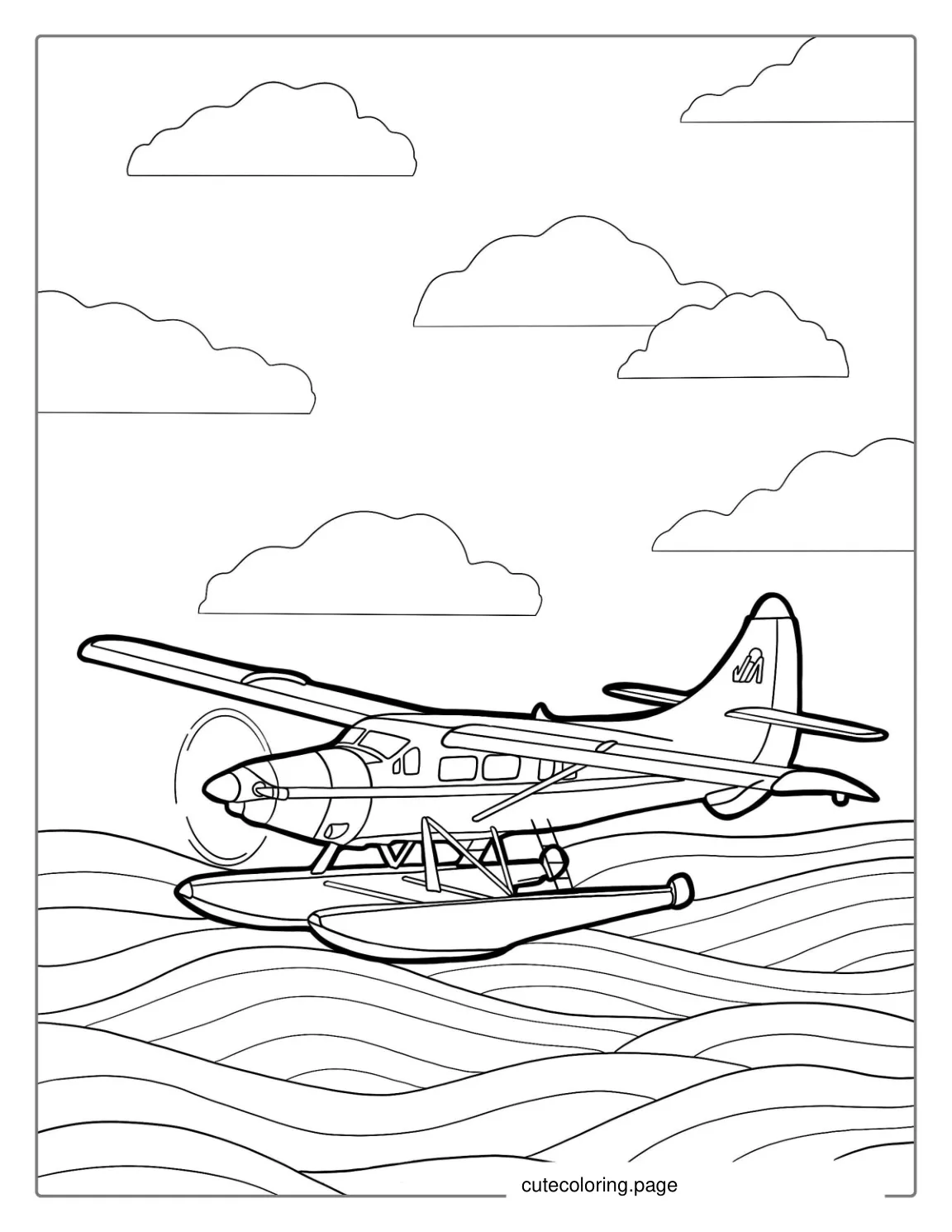 Sea Plane Floating On Water Coloring Page coloring page