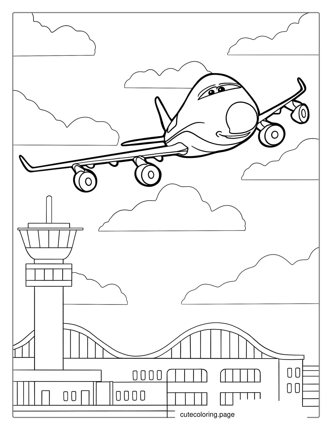 Smiling Cartoon Plane To Color For Kids coloring page