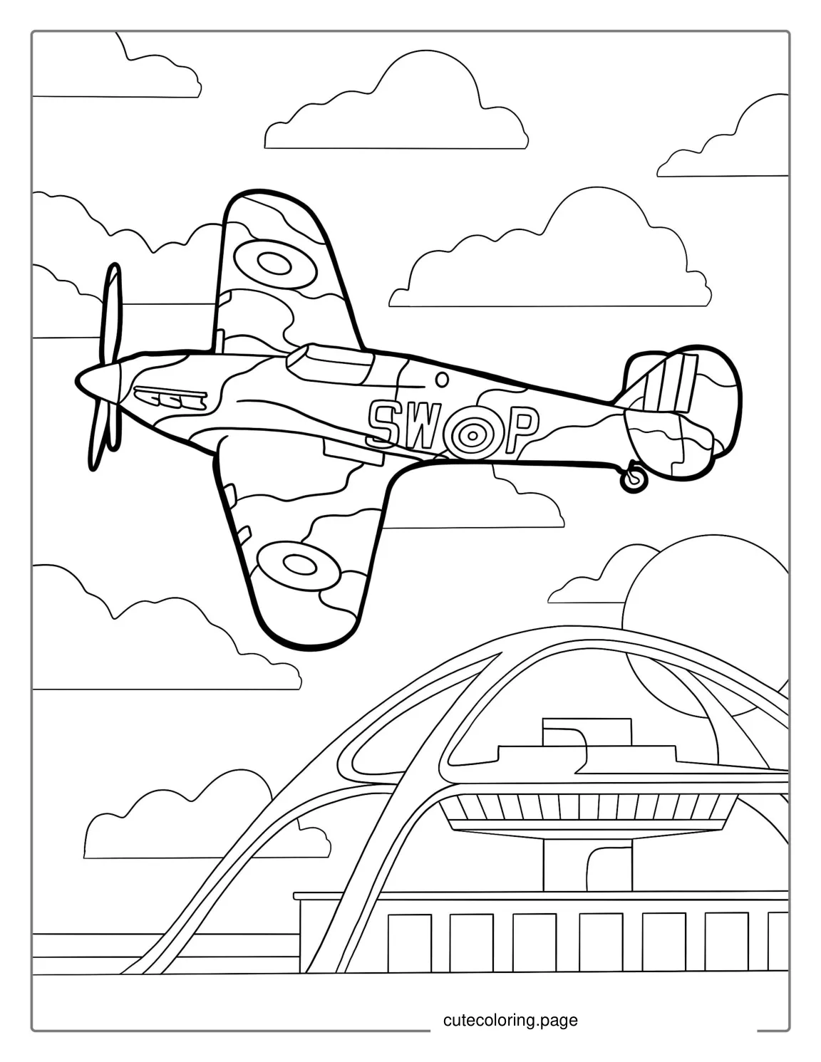 Spitfire Plane Coloring Page For Kids coloring page