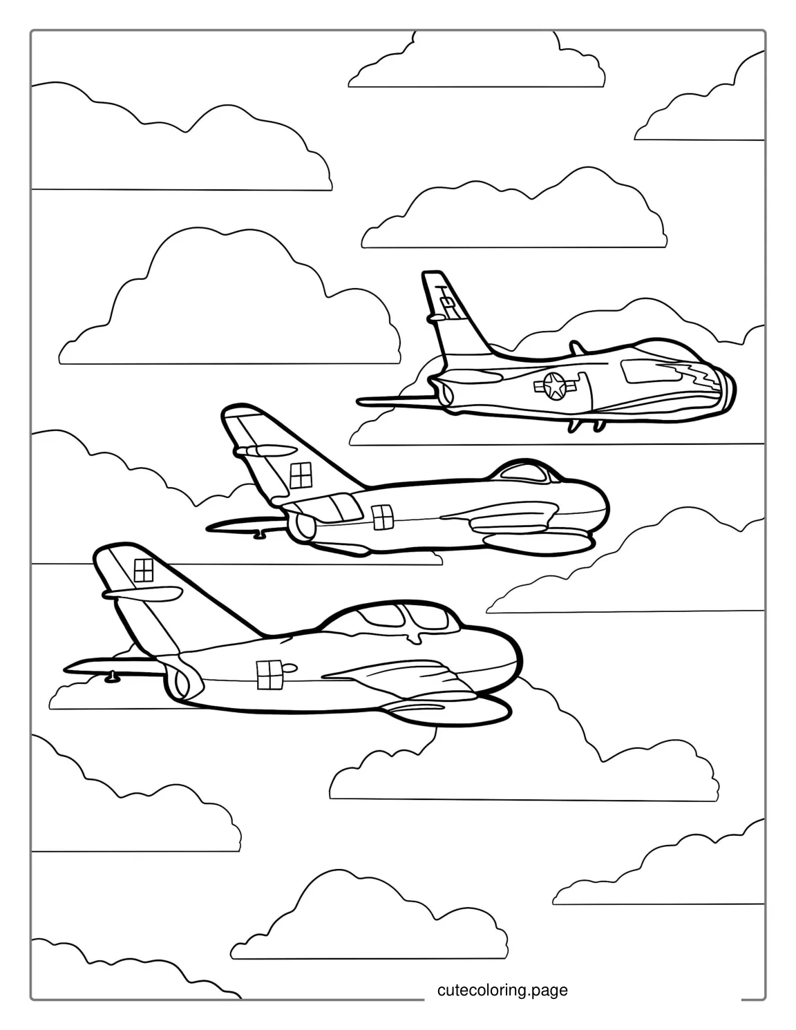 Three Plans Flying Together Coloring Picture coloring page