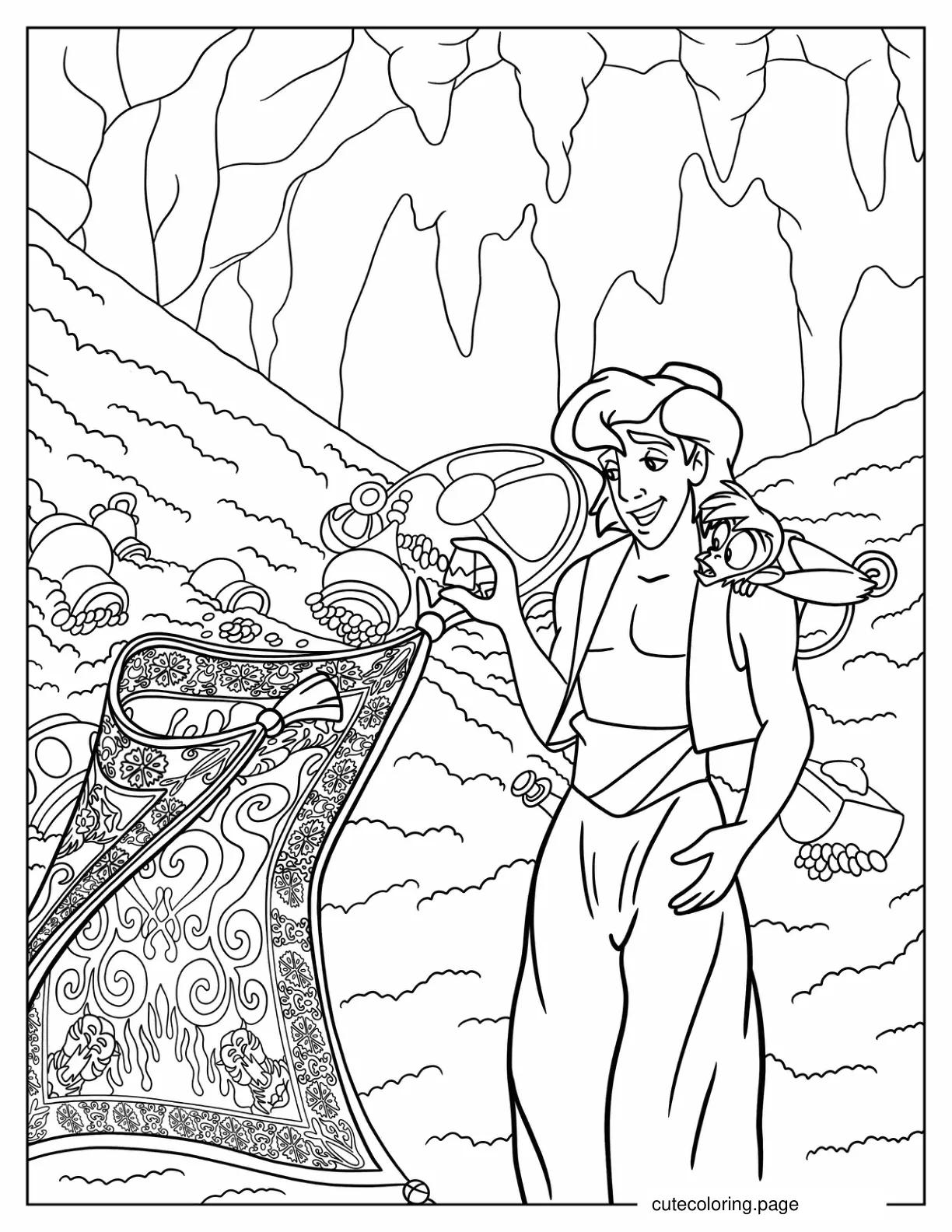 Aladdin Surrounded By Treasure To Color coloring page