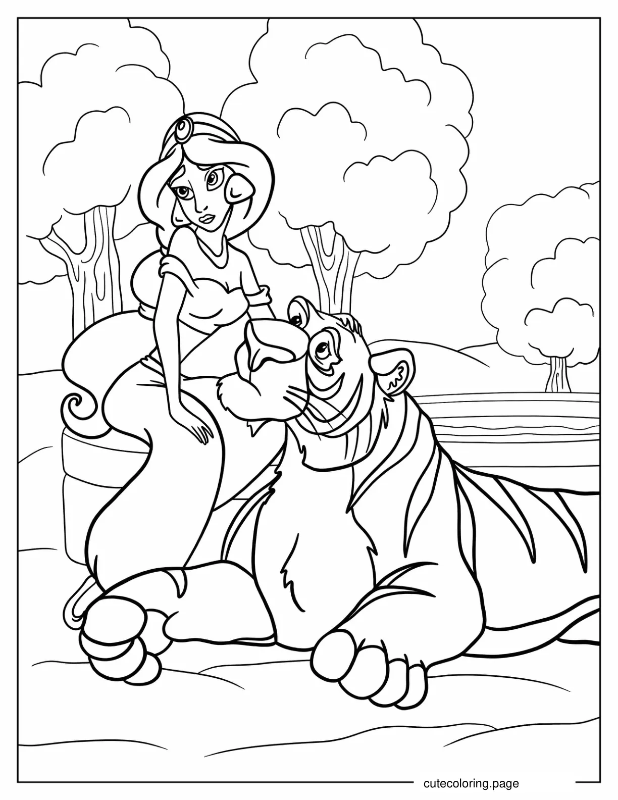 Coloring Page Of Rajah Tiger And Jasmine coloring page