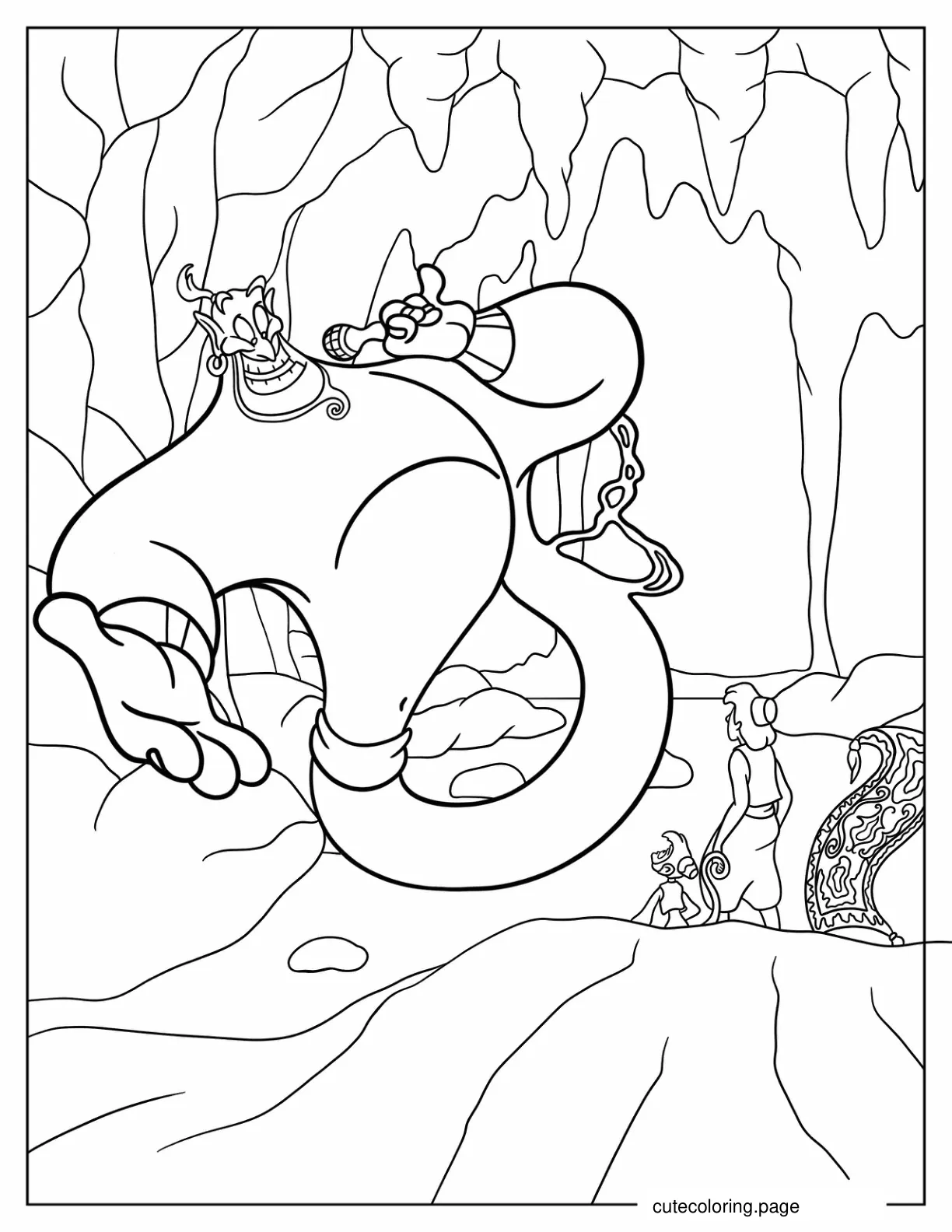 Genie Singing To Aladdin Abu And Magic Carpet coloring page