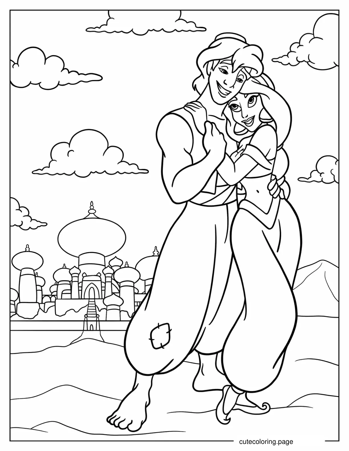 Jasmine And Aladdin In Love coloring page