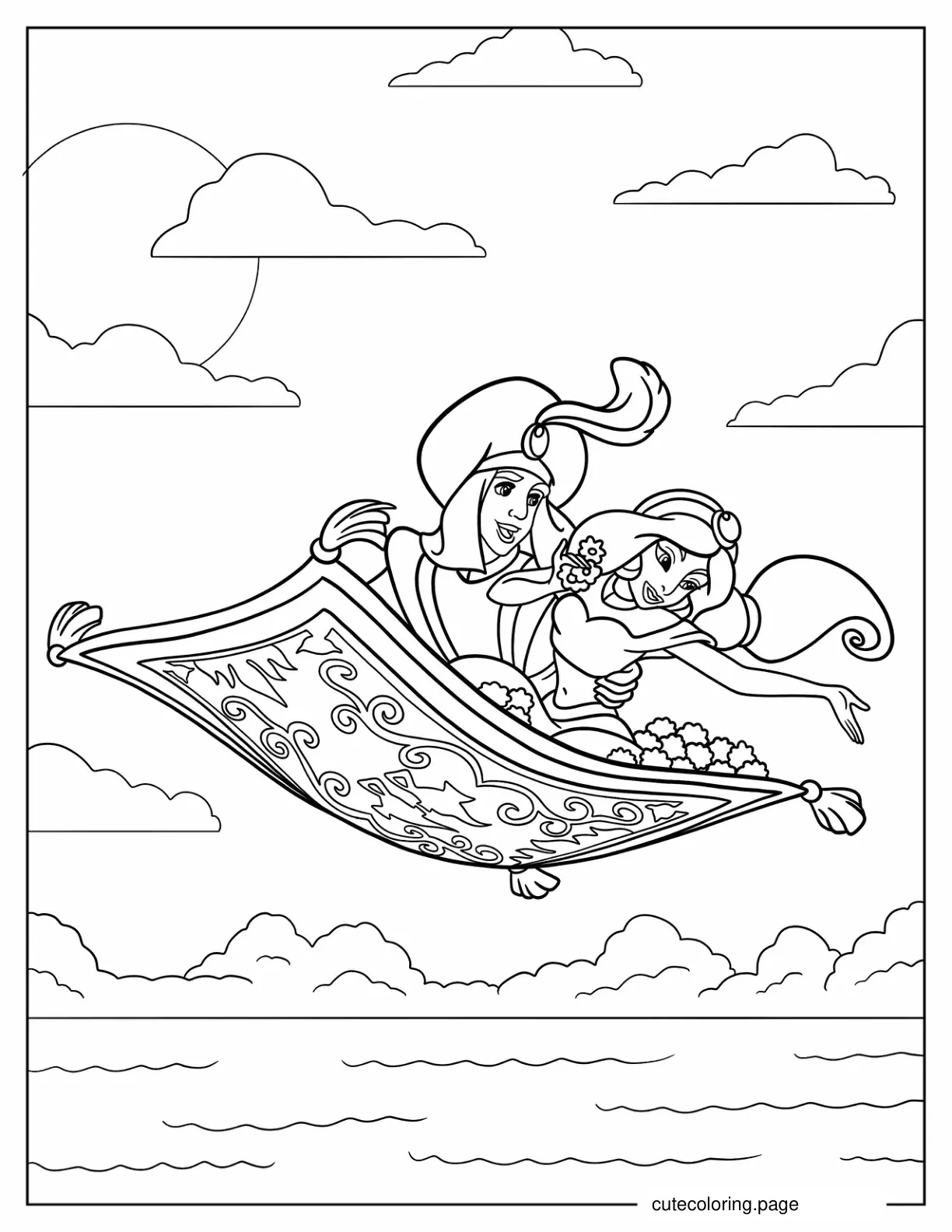 Jasmine And Aladdin On Magic Carpet coloring page