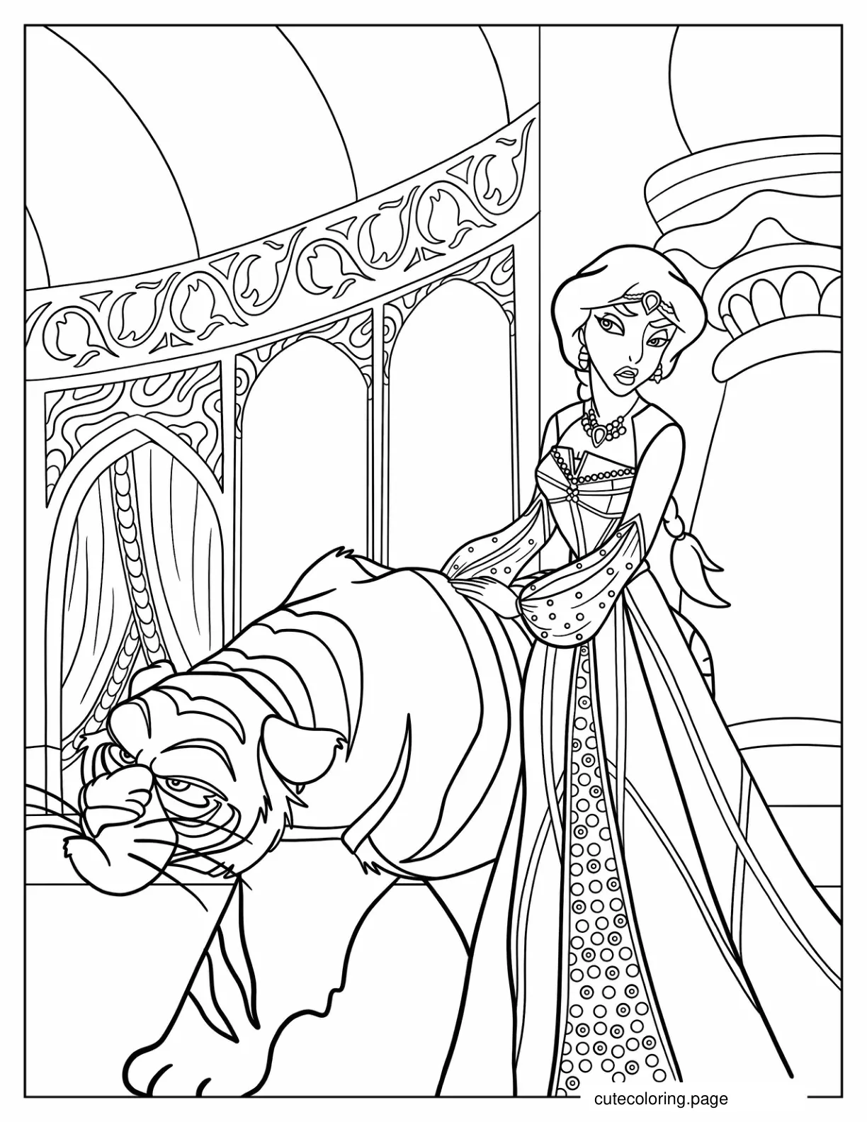 Princess Jasmine And Rajah To Color coloring page