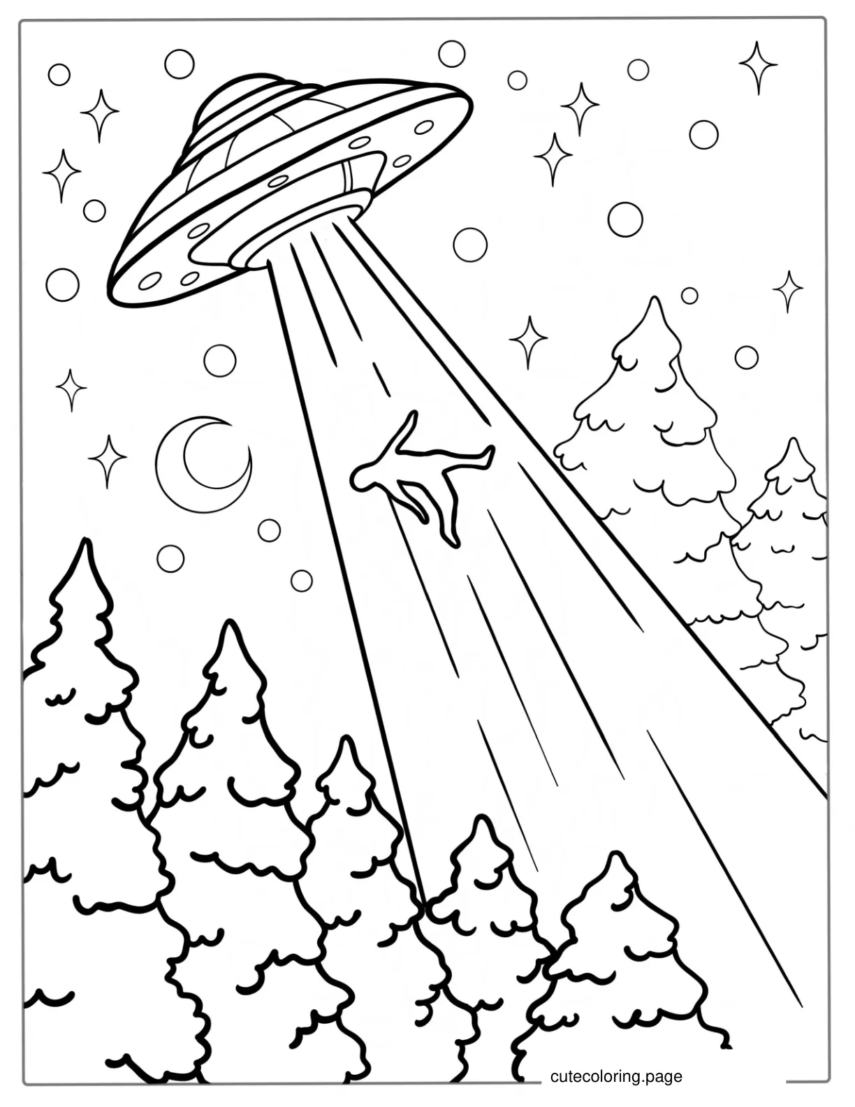 Alien UFO Abducting a Human To Color coloring page