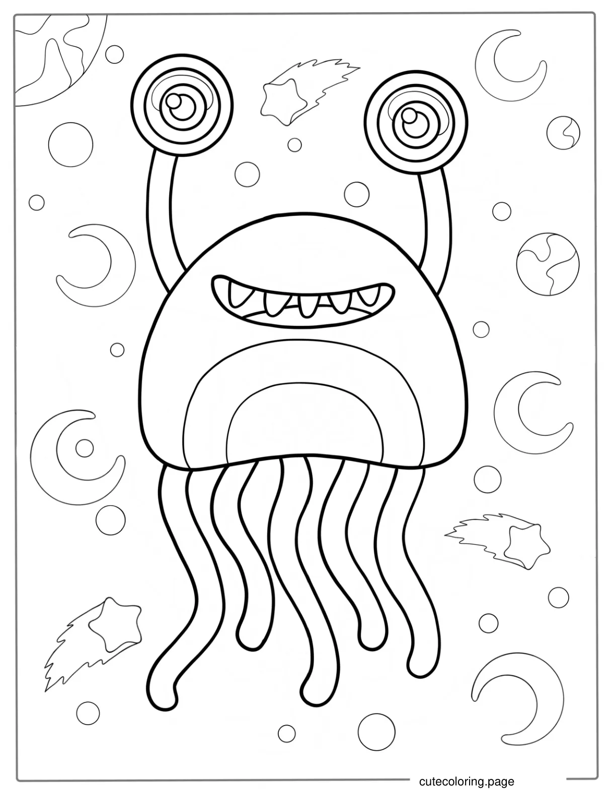 Alien With Strange Eyes And Tentacles To Color coloring page