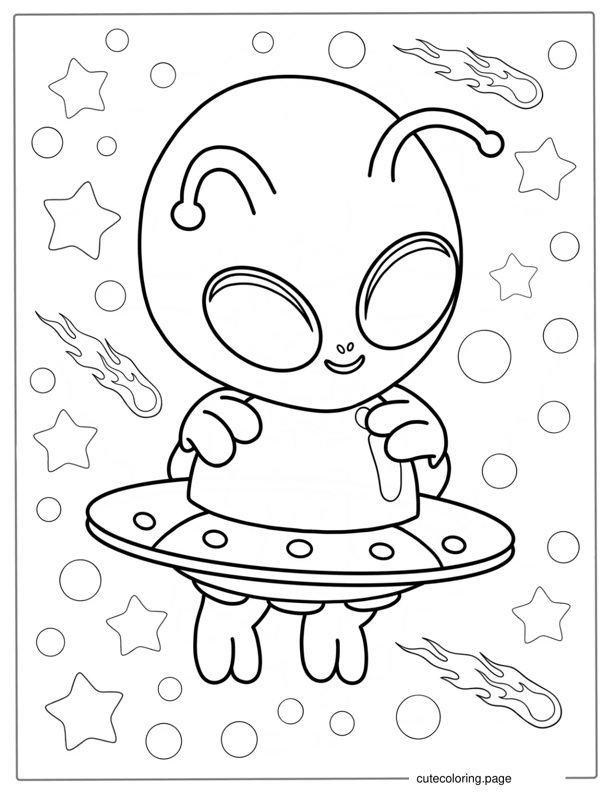 Cute Kawaii Alien With Space Ship To Color coloring page