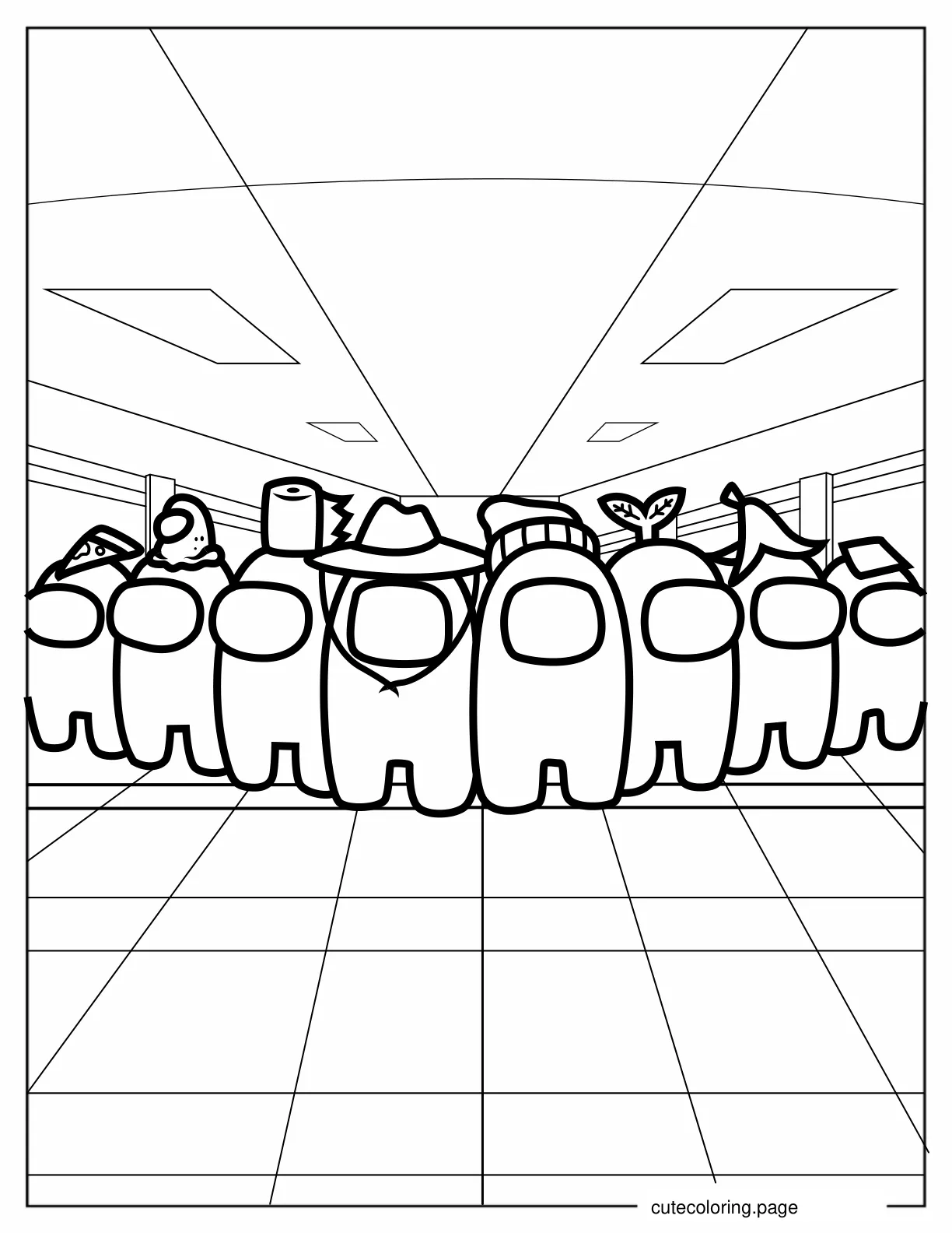 Among Us Cewmates With Different Hats for Preschoolers coloring page