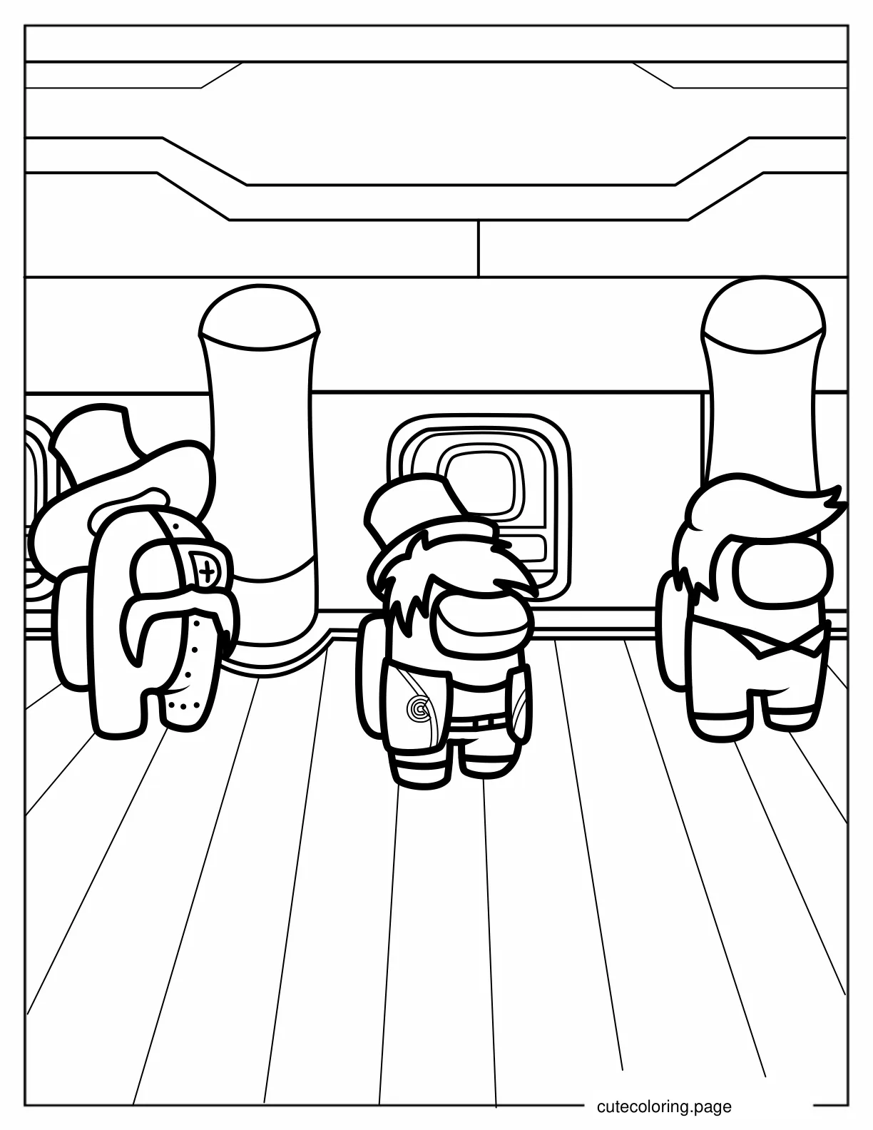 Among Us Crewmates in Airship Skins Coloring In coloring page