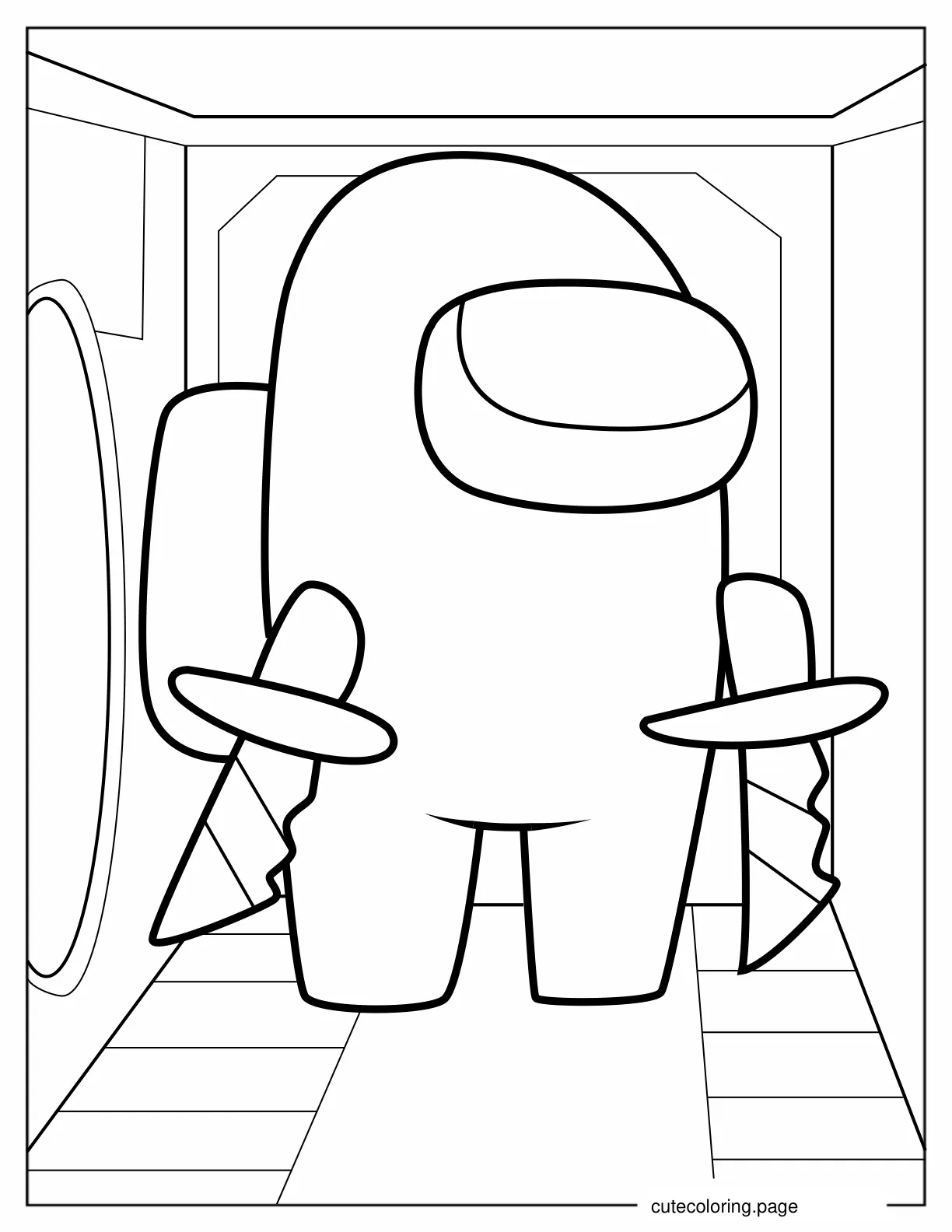 Among Us Imposter Holding Two Knives coloring page