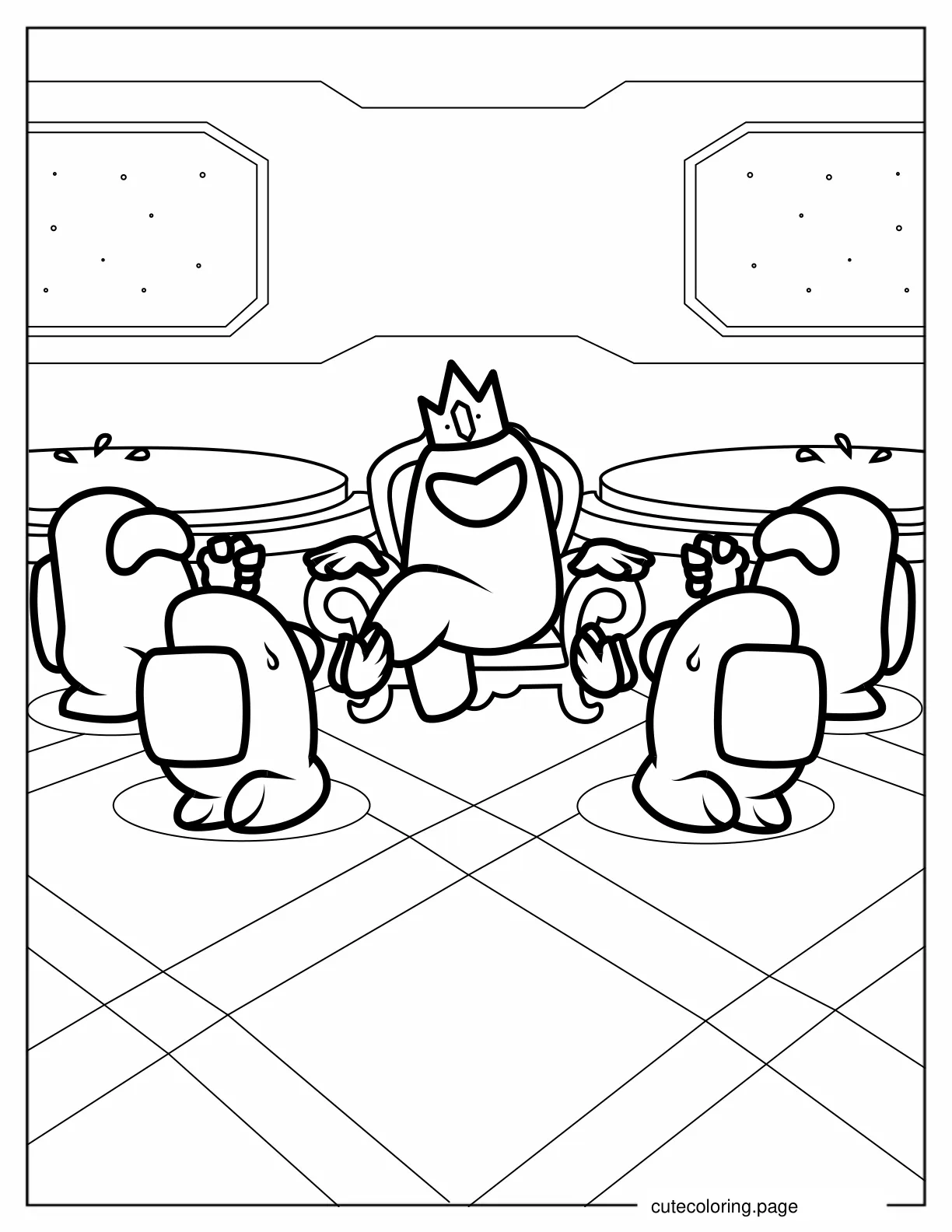 Among Us Queen With Begging Crewmates coloring page