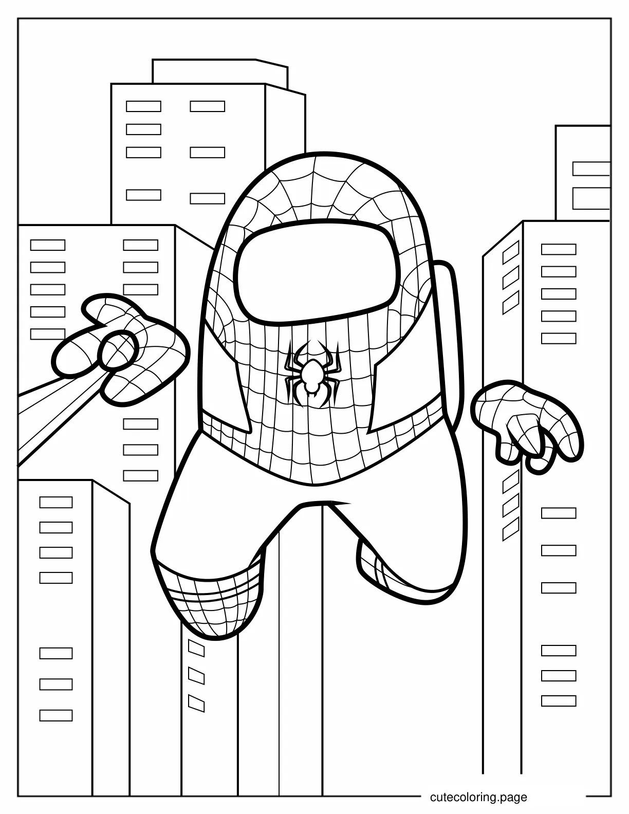 Among Us Spider Man Using Web coloring page