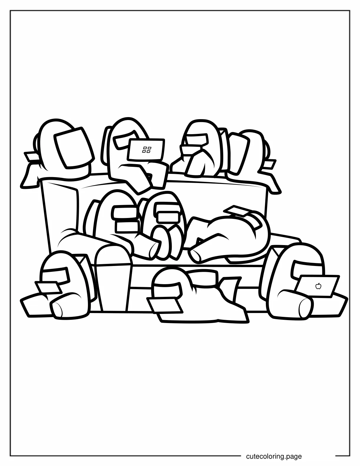 Cewmates Playing Multi Player Among Us Game coloring page