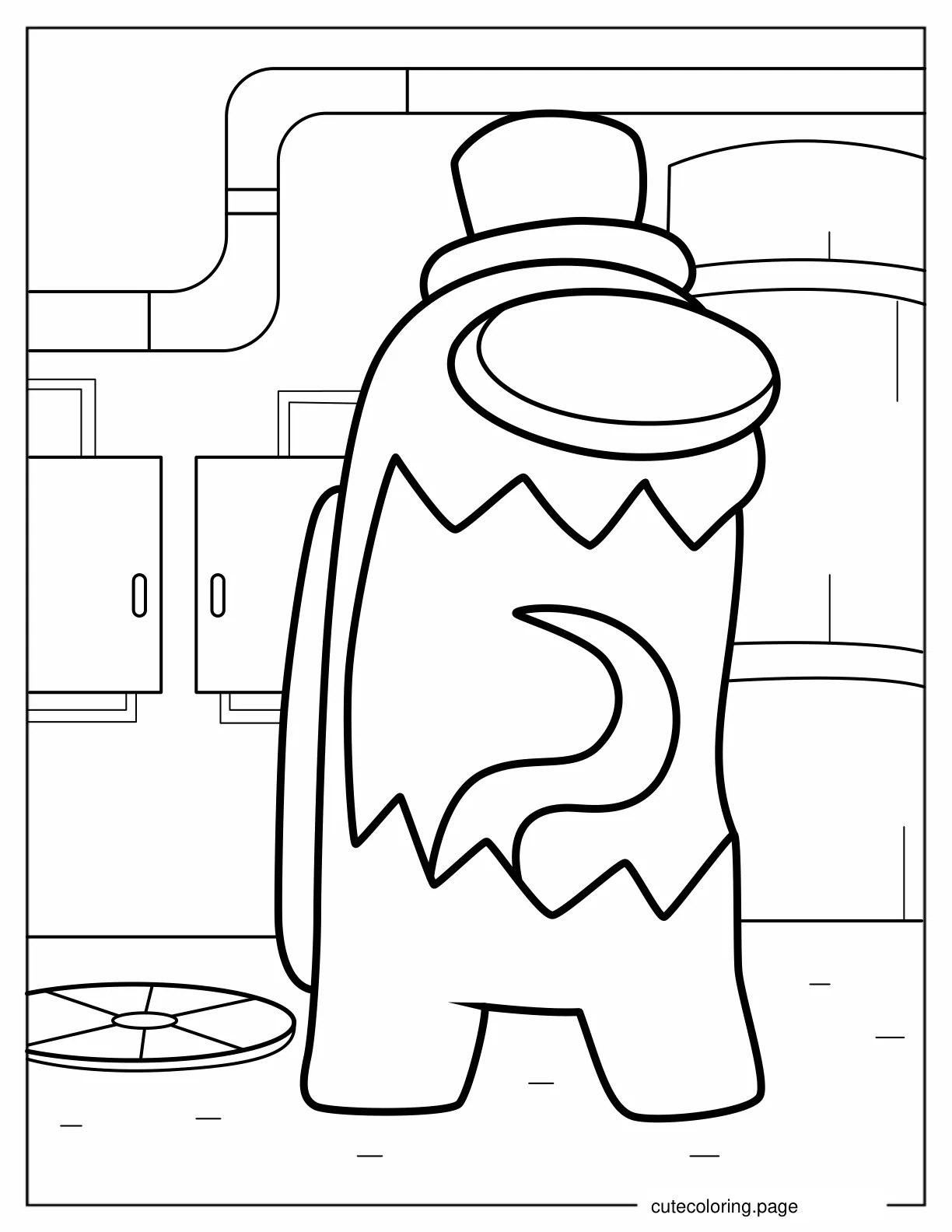 Coloring Page of Among Us Imposter With Hat coloring page