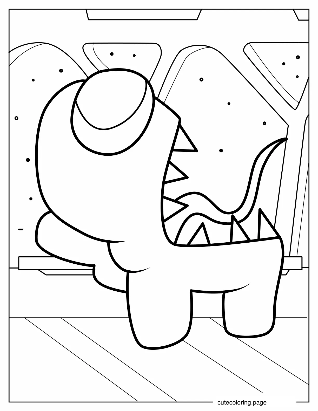 Coloring Sheet of Among Us Imposter in Spaceship coloring page