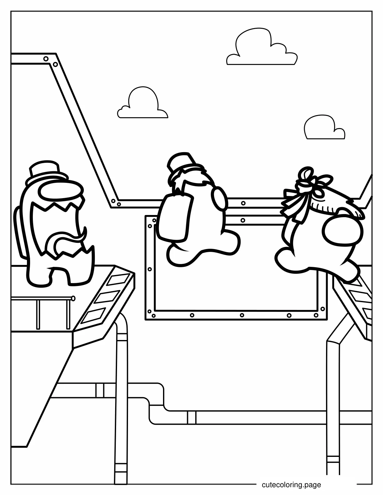 Crewmates Running Away From Imposter coloring page