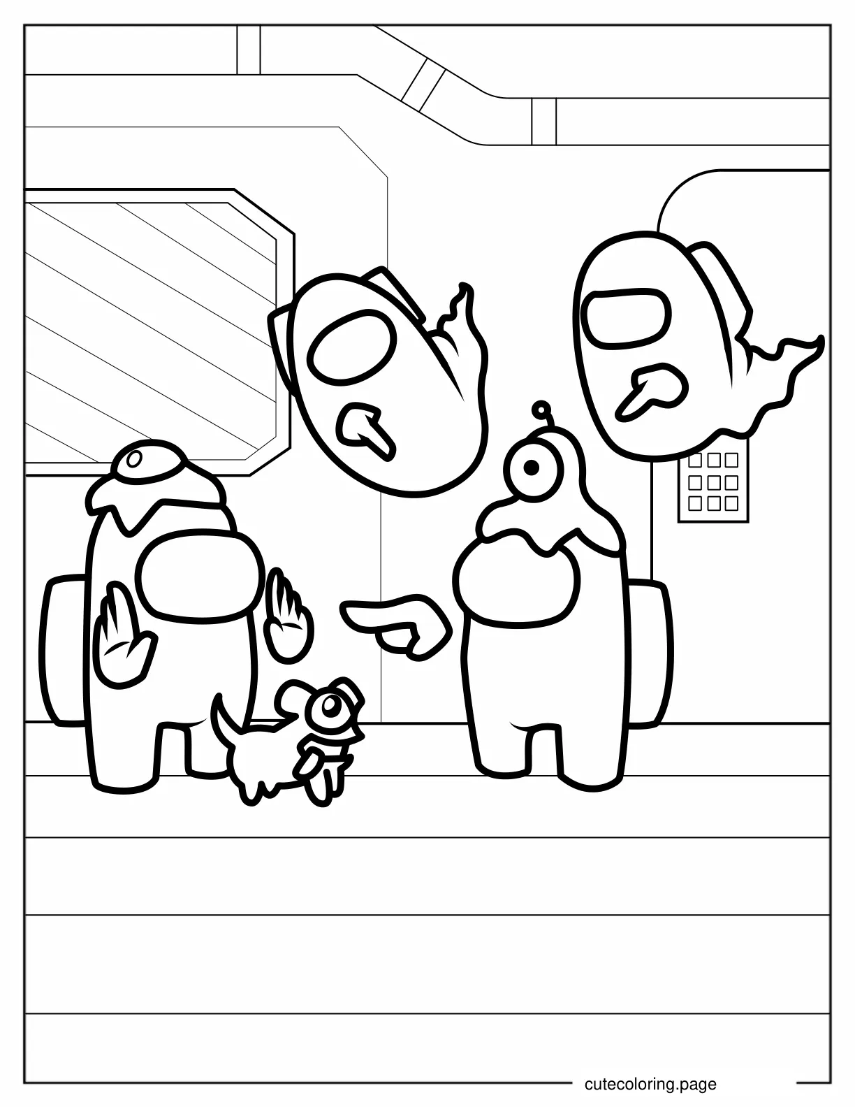 Crewmates Suspecting One Another To Color coloring page