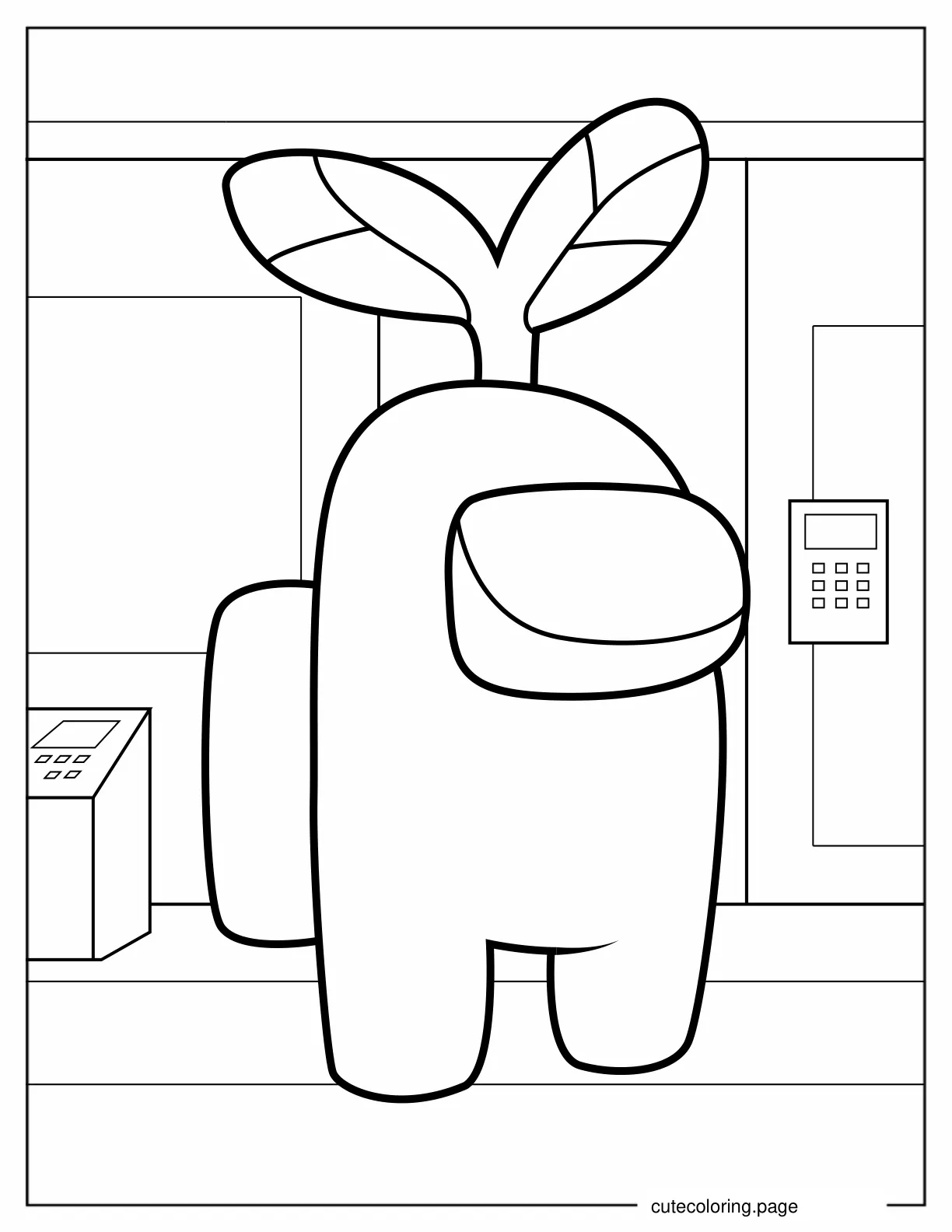 Cute Among Us Crewmate with Leaf Hat coloring page