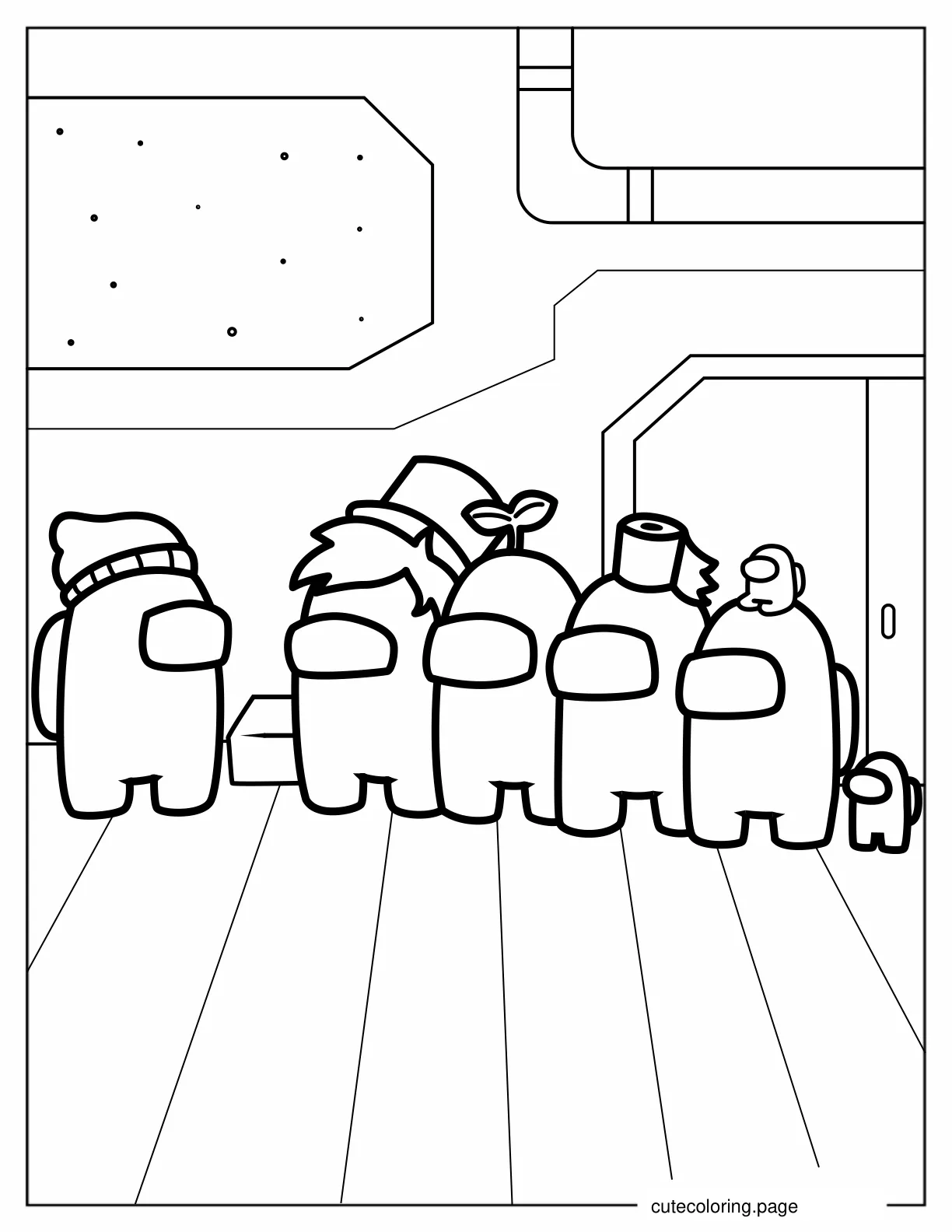 Cute Among Us Crewmates Huddle coloring page