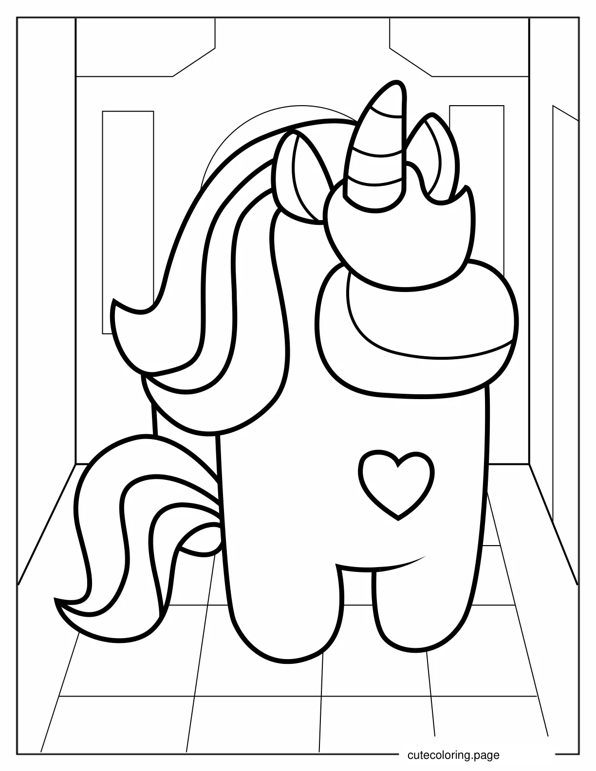 Cute Unicorn Among Us to Color coloring page