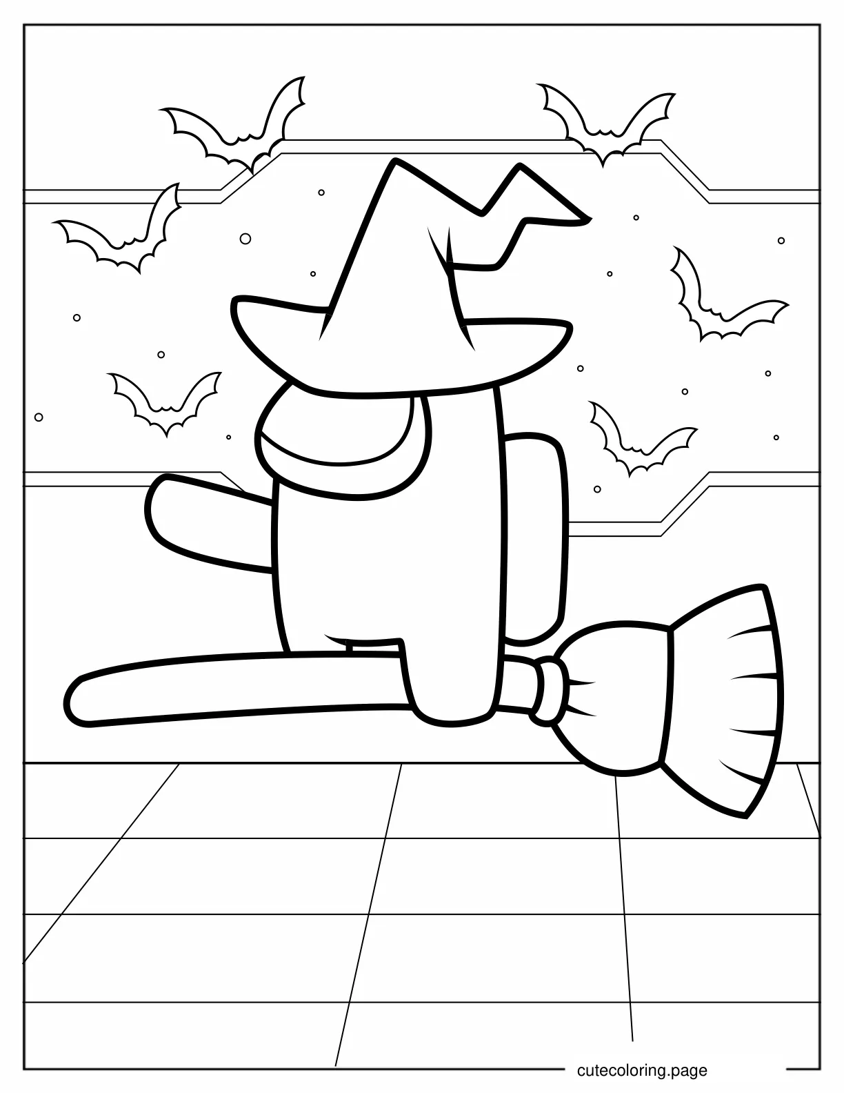 Halloween Among Us Witch Riding Broom coloring page