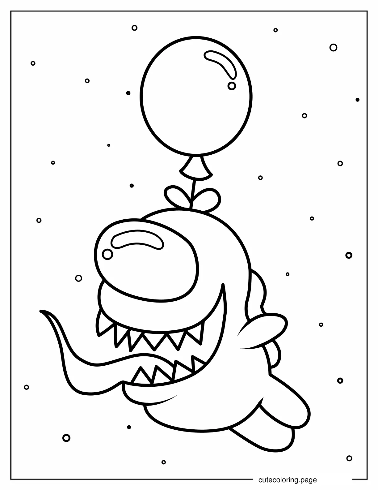 Kawaii Among Us Imposter Flying with Balloon coloring page