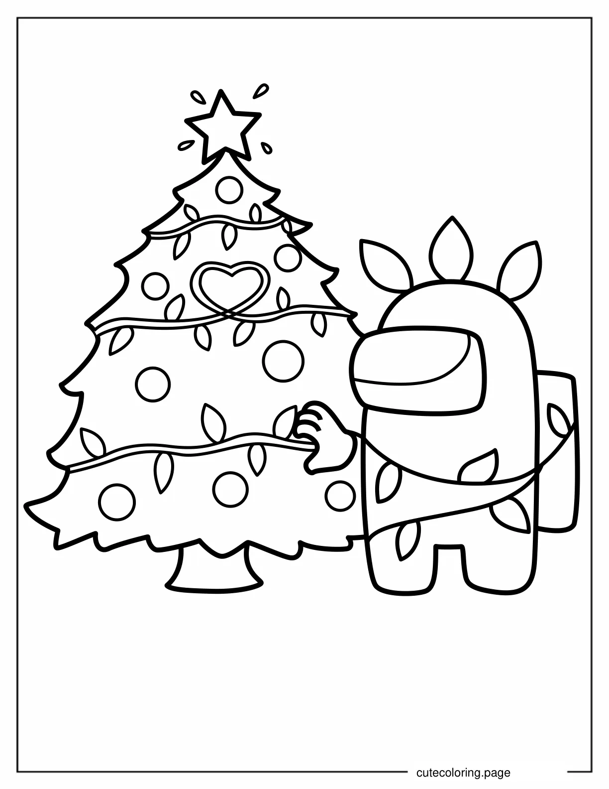 Simple Coloring Sheet of Crewmate with Christmas Tree coloring page