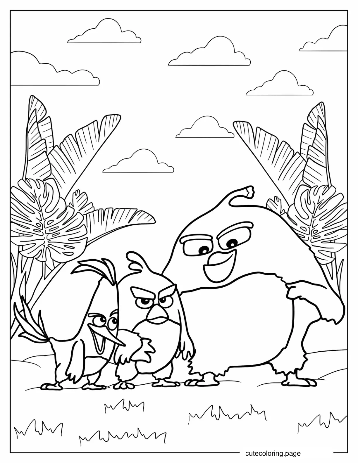 Red Chuck And Bomb On The Beach coloring page