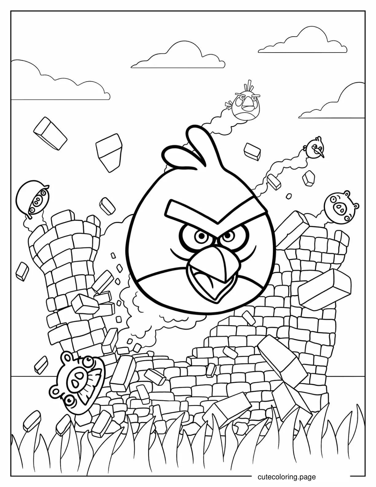 Red Smashing Pig Fortress coloring page