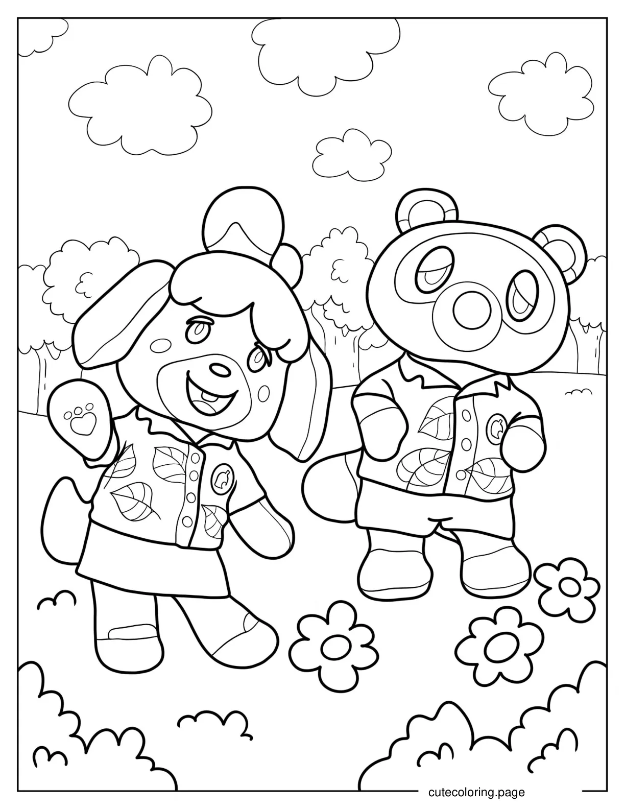 Animal Crossing Isabelle And Tom Nook In Summer Outfits coloring page