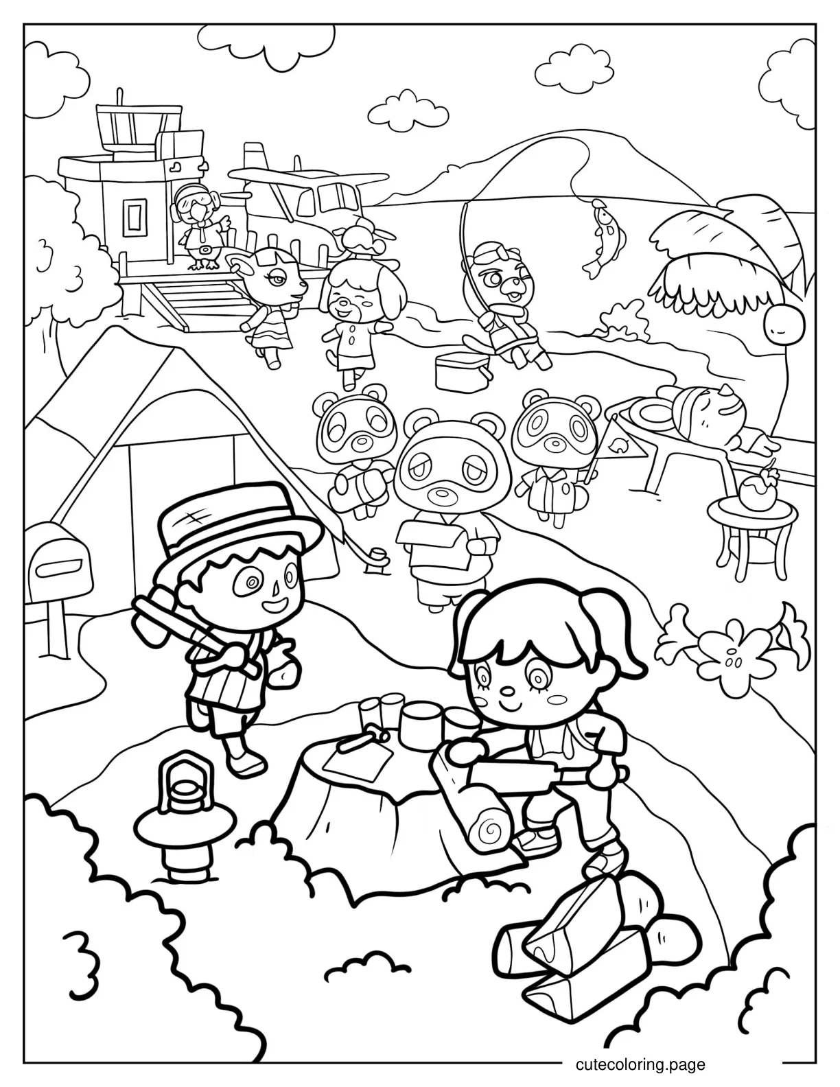 Animal Crossing New Horizons Villagers With Friends On Island coloring page