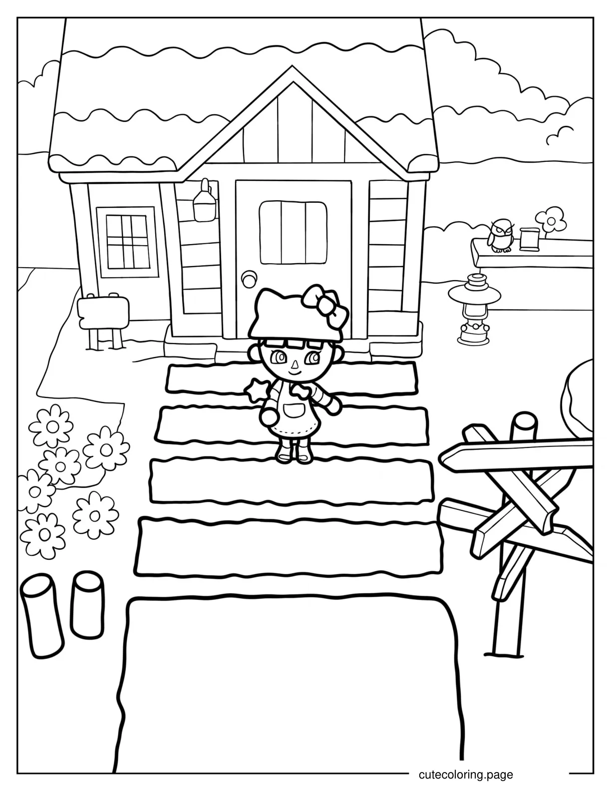 Animal Crossing Villager Standing In Front Of House Coloring Sheet coloring page