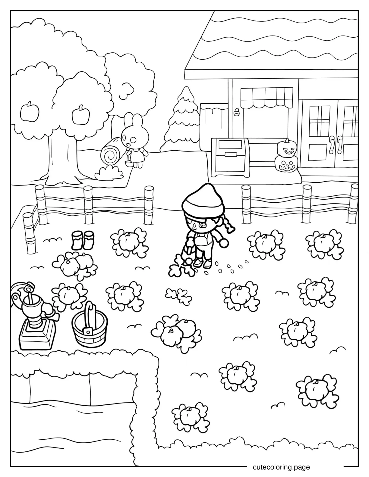 Animal Crossing Villager Watering Plants Coloring Sheet coloring page