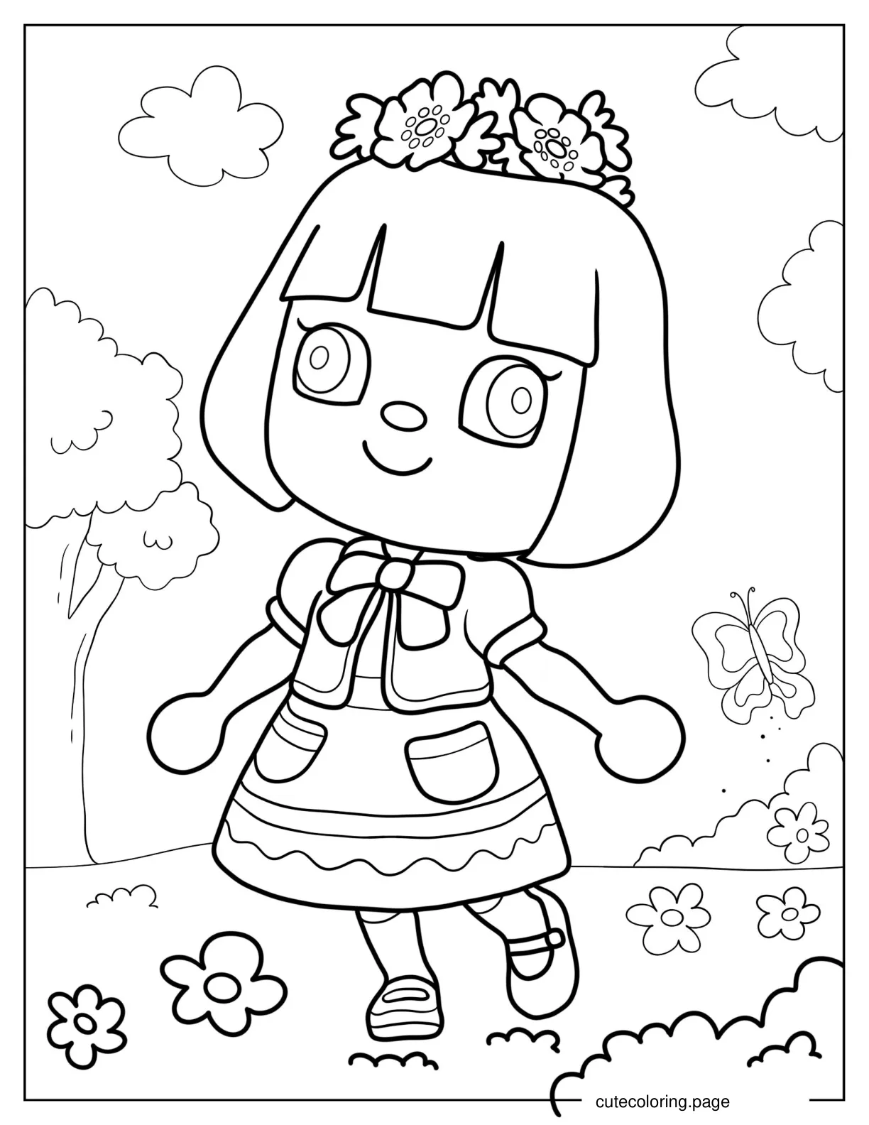 Animal Crossing Villager With Flower Crown coloring page