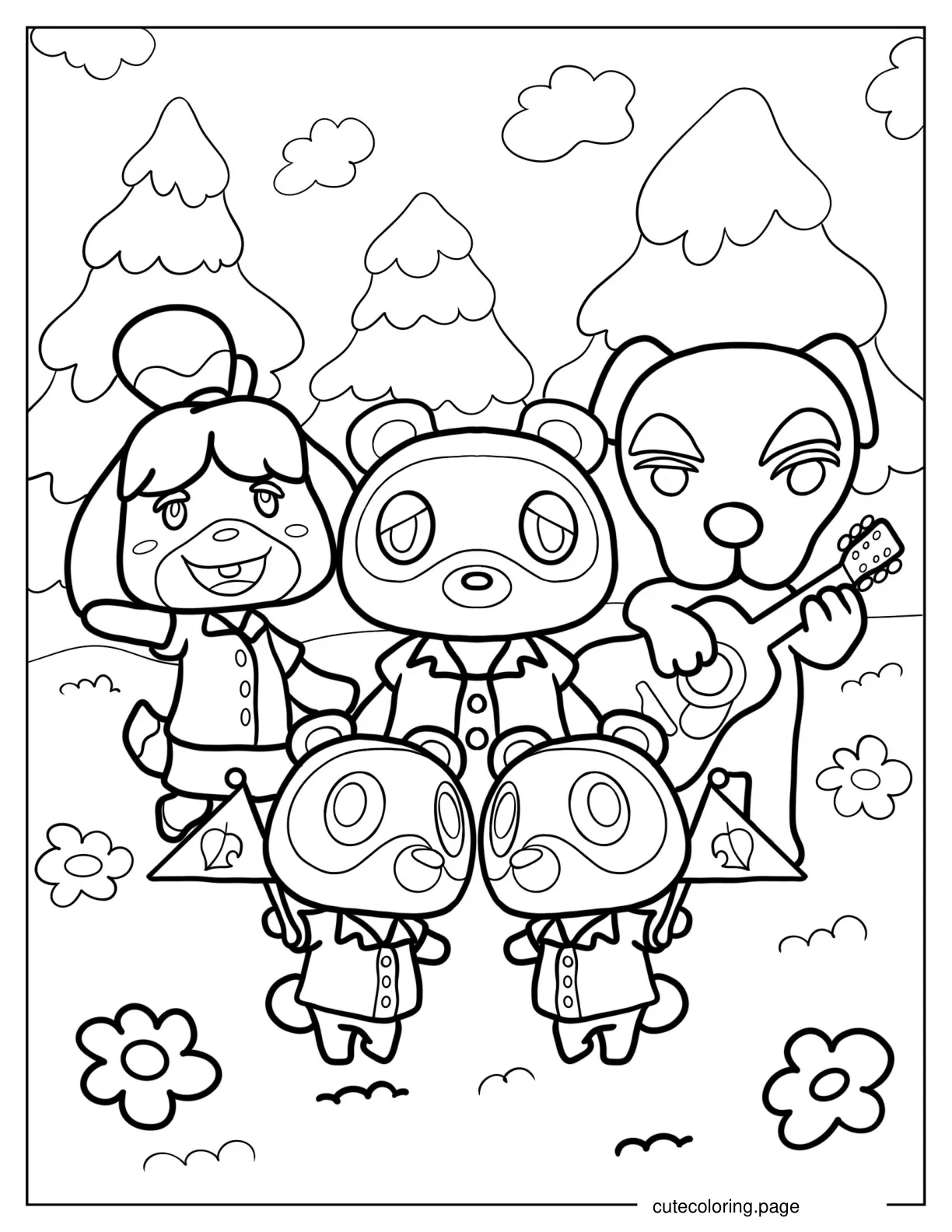 Isabelle Tom Tommy Timmy And K.K. Slider Coloring Page coloring page