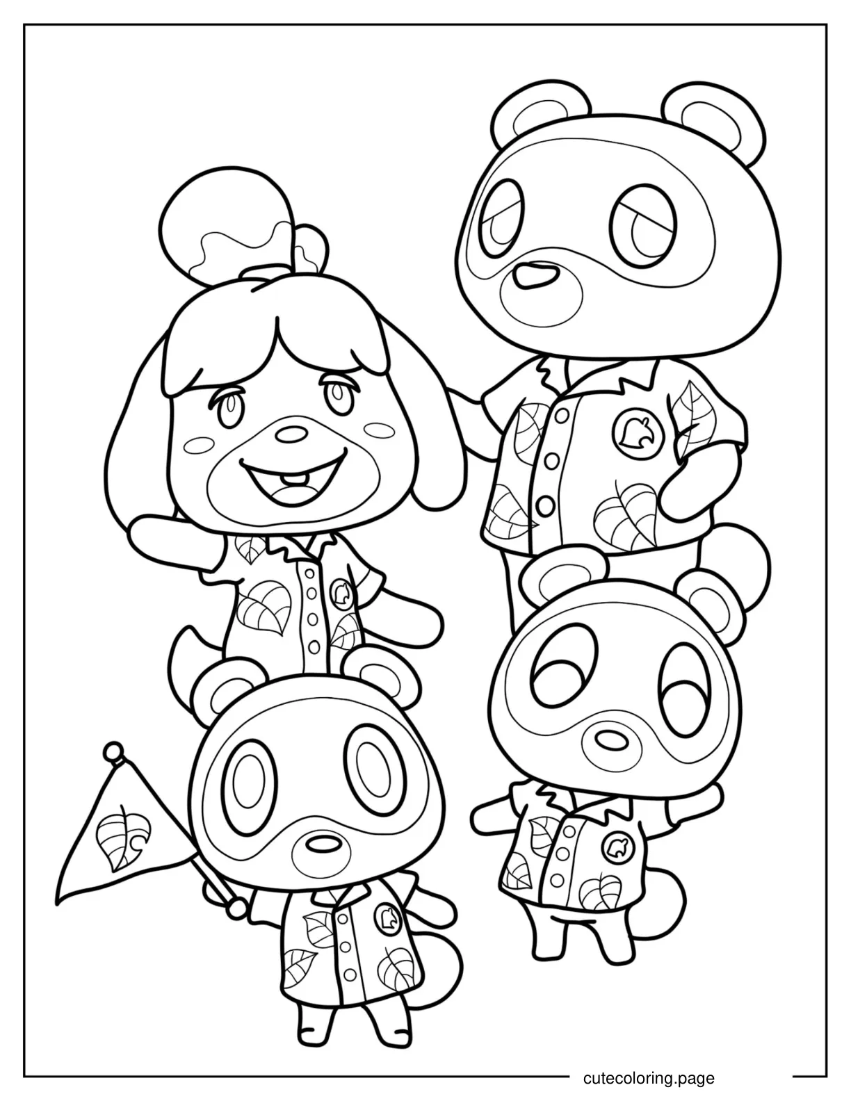 Isabelle With Tom Nook Tommy and Timmy coloring page