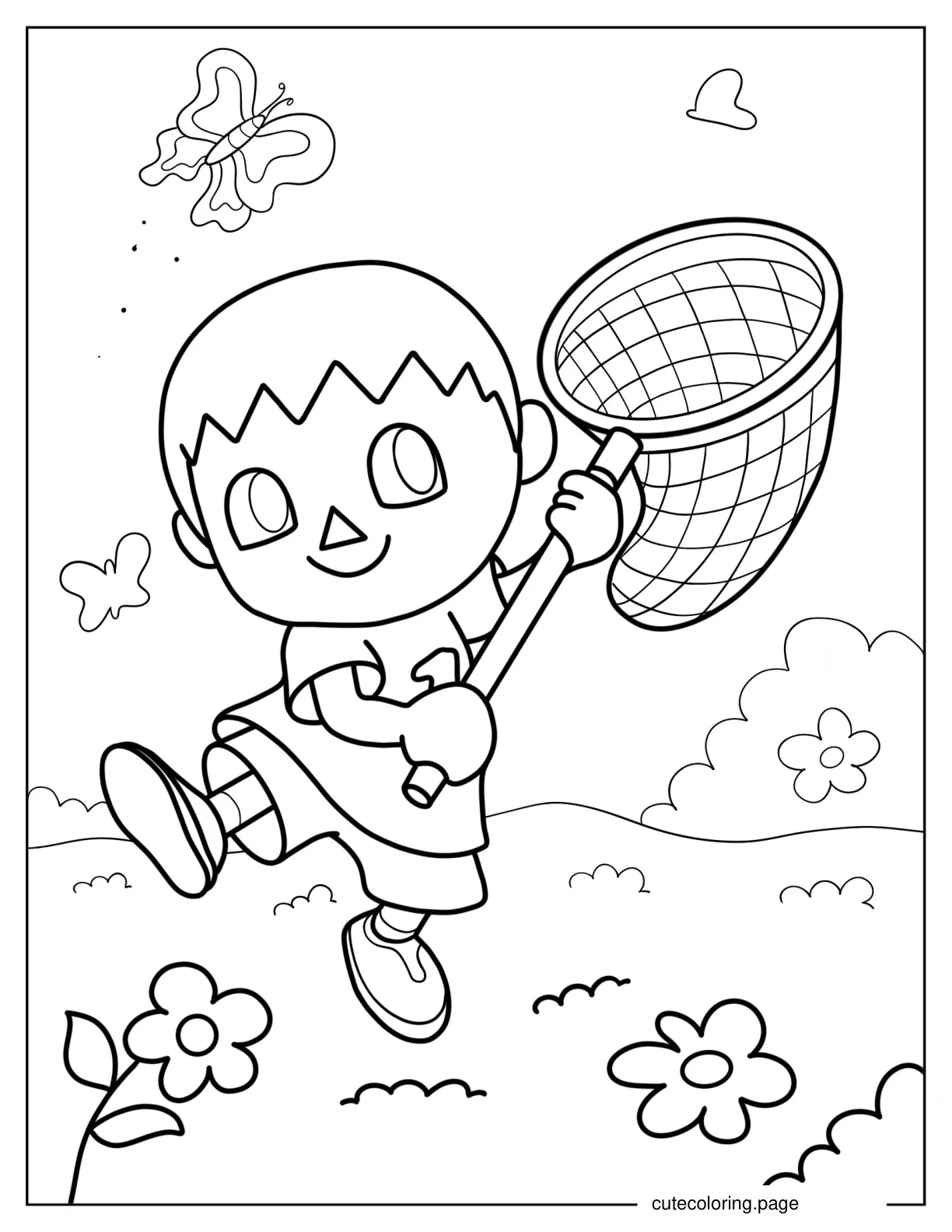 Villager With Sweeping Net Catching Butterfly coloring page