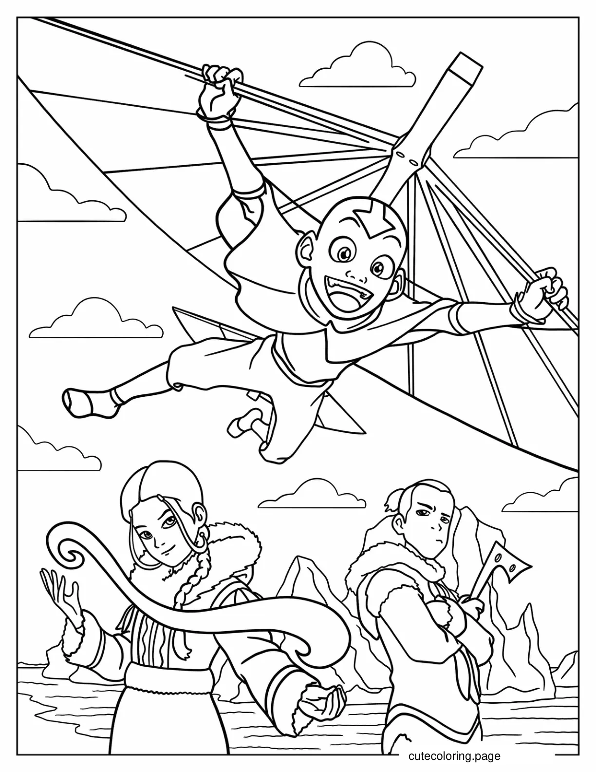 Avatar Aang Katara And Sokka Coloring Sheet coloring page